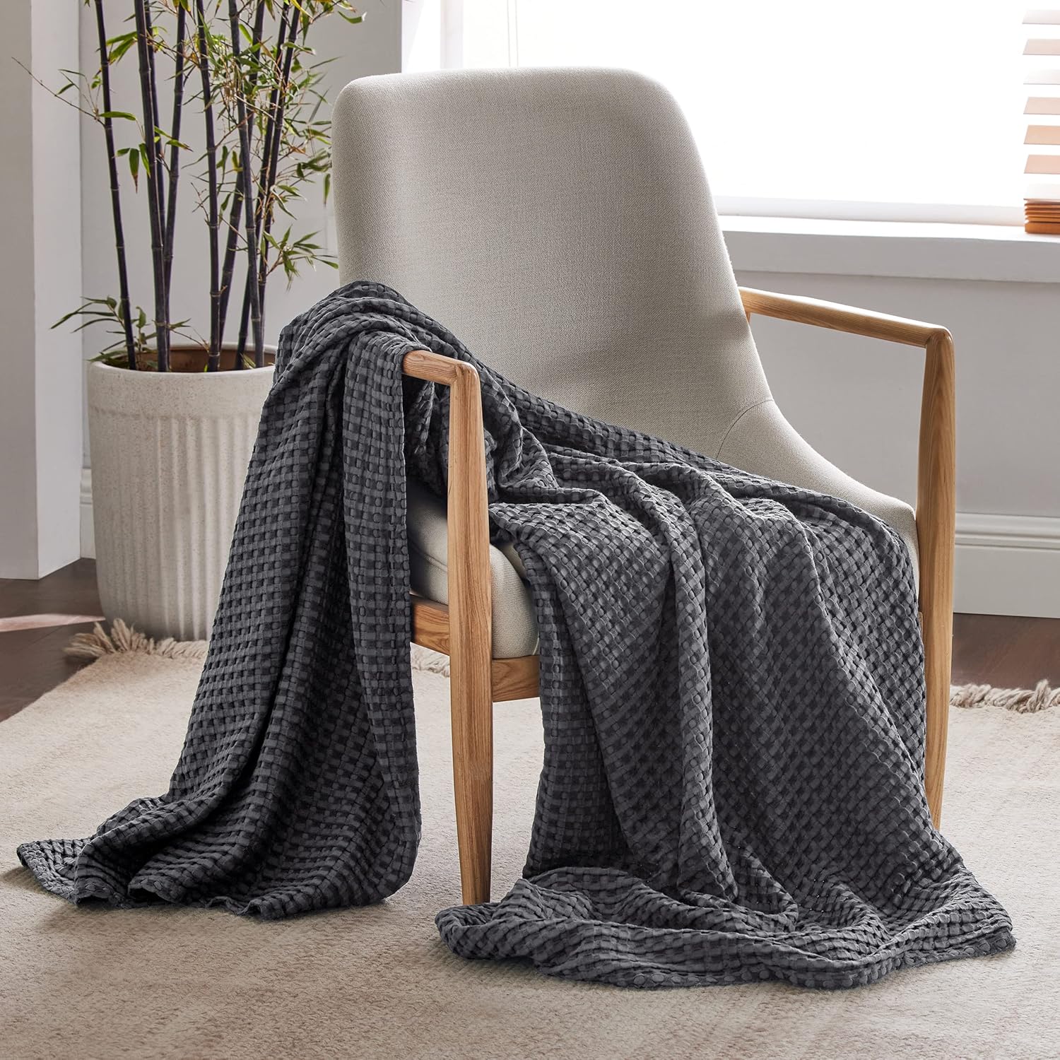 Bedsure Cooling Waffle Blanket for Hot Sleepers, Ivory, Queen, 90"x90"