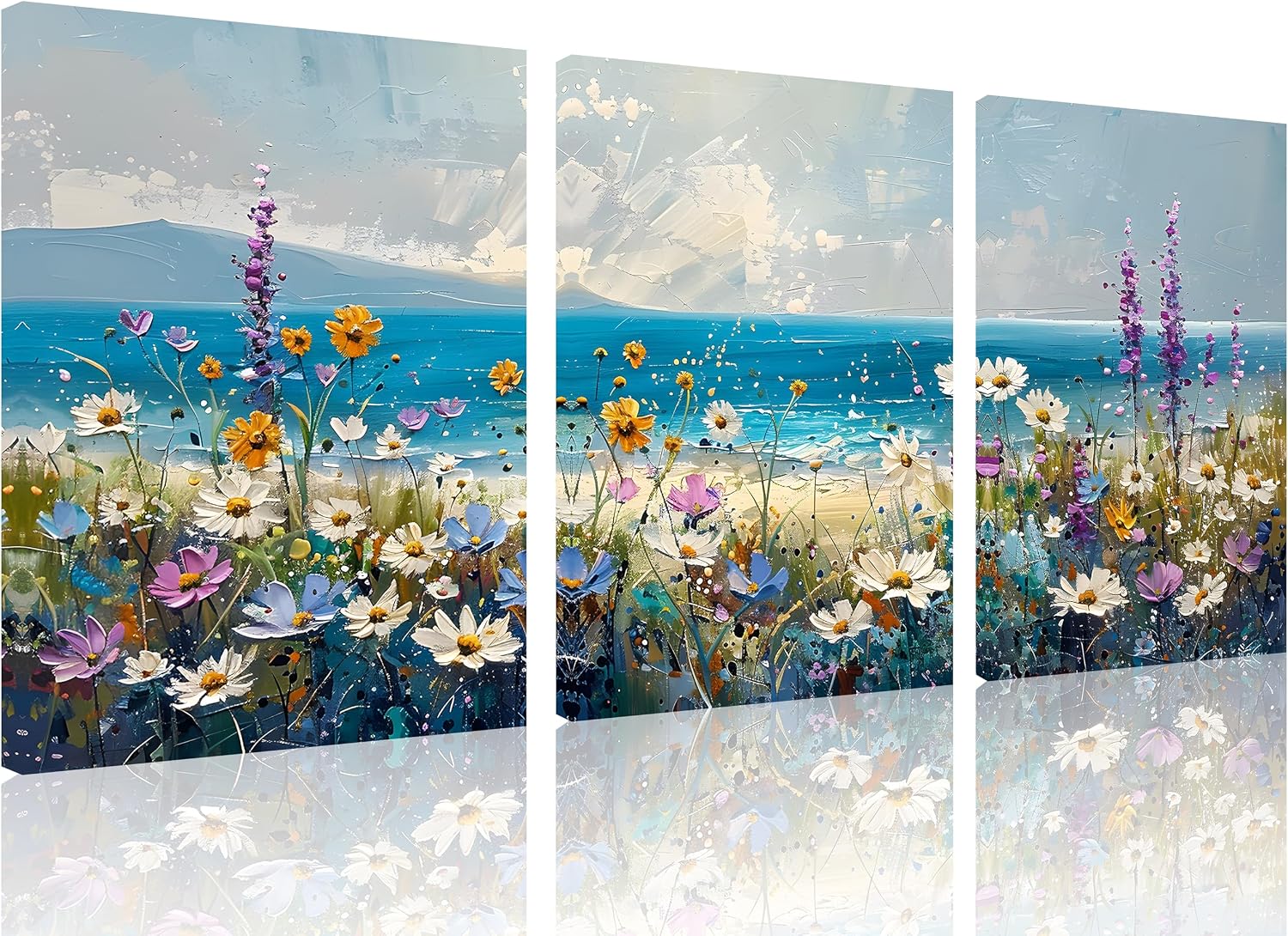 TutuBeer 3 Panel Beach Canvas Wall Art for Home Decor Blue Sea Sunset White Beach Painting the Picture Print on Canvas Seascape the Pictures for Home Decor Decoration,Ready to Hang