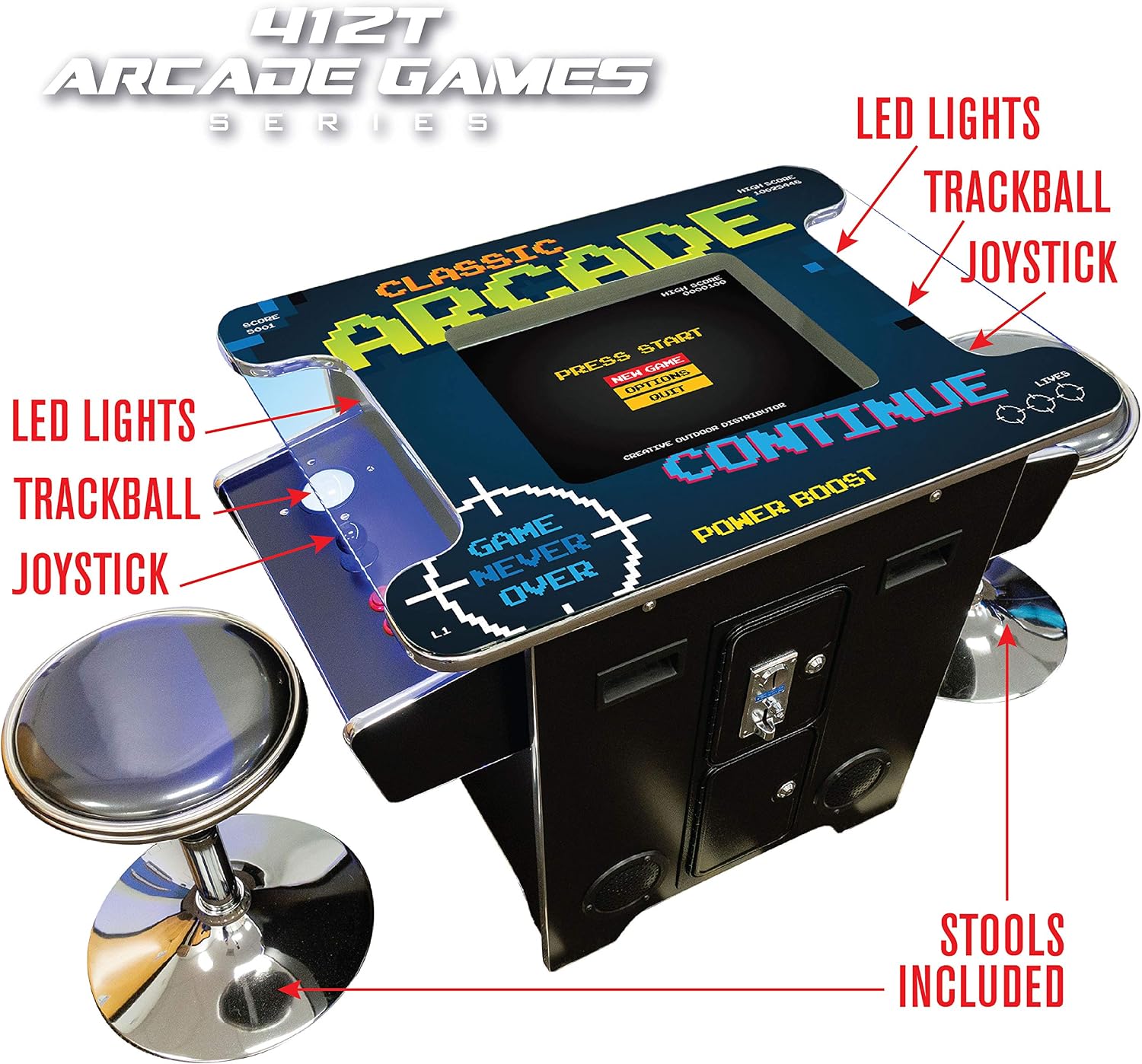 Creative Arcades Full Size Commercial Grade Cocktail Arcade Machine | 2 Player | 412 Games | 22" LCD Screen | Square Glass Top | LED | 2 Sanwa