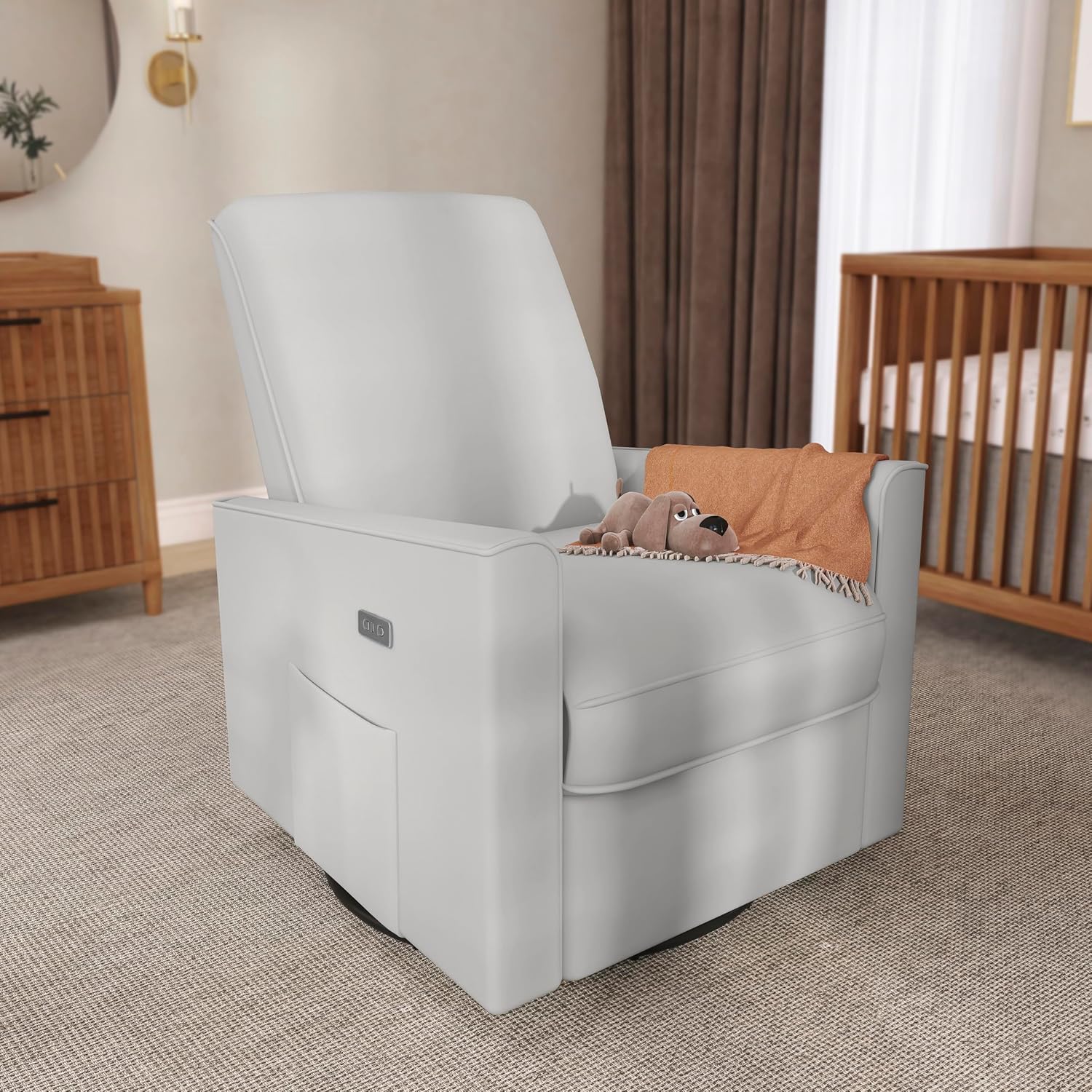 évolur Harlow Upholstered Power Glider Recliner with USB Charging – Rocking & 275° Swivel with Smooth Glide – Greenguard Gold & FSC