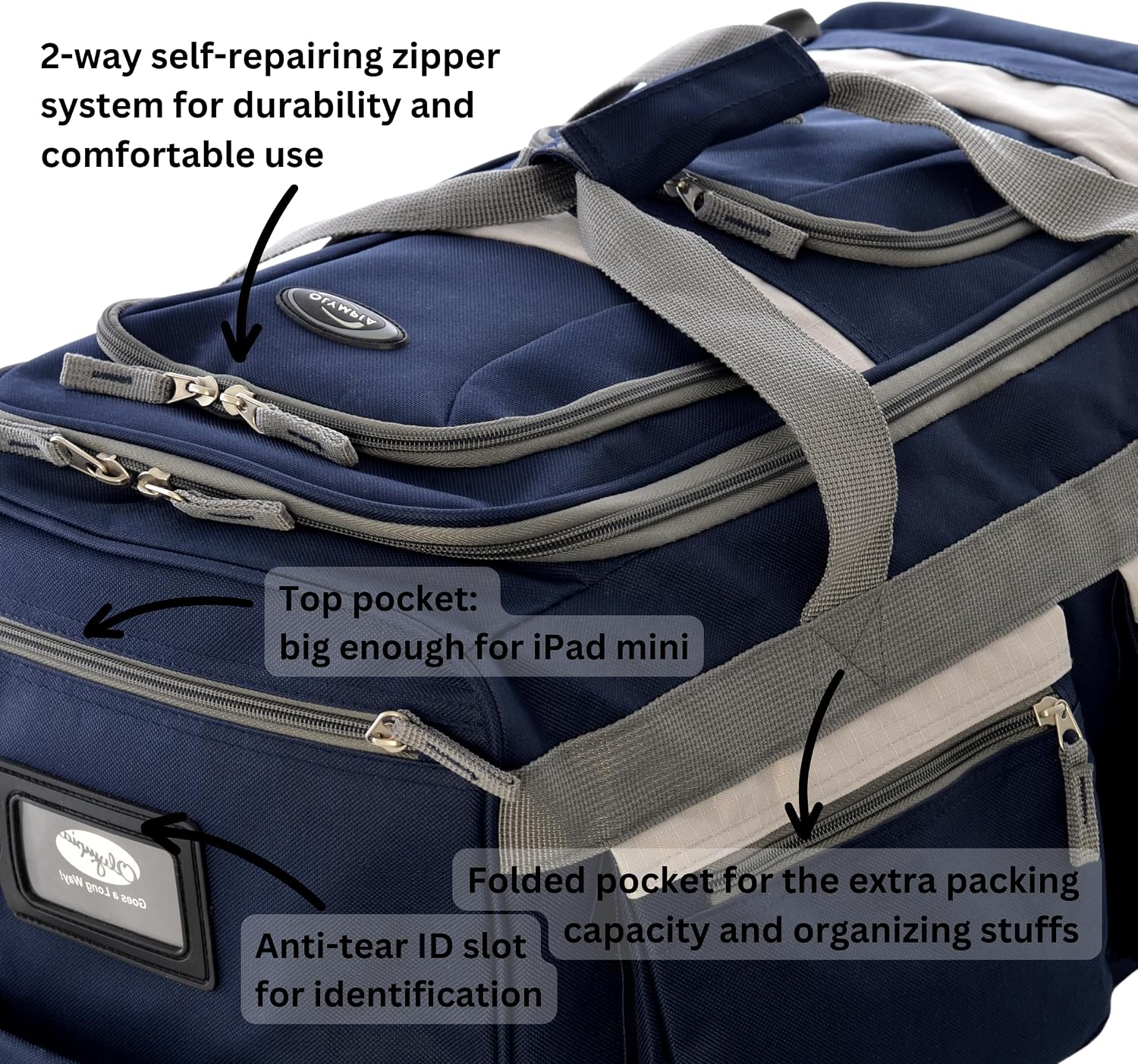 Olympia U.S.A. 33 inch Jumbo Size 8 Pockets Wheeled Rolling Duffel Bag Water Resistant Luggage Lightweight Travel Suitcase with Retractable Handle