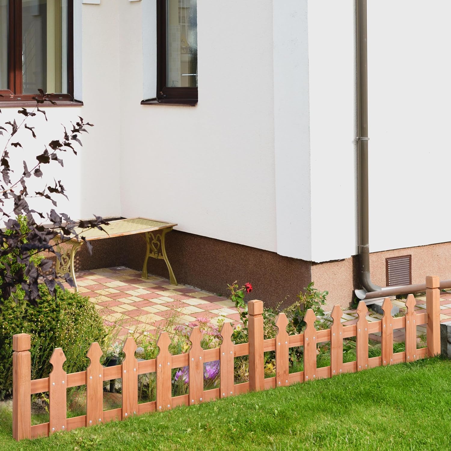Topeakmart 177.5in Picket Fence for Garden, Wooden Fence Panels,Dark Brown