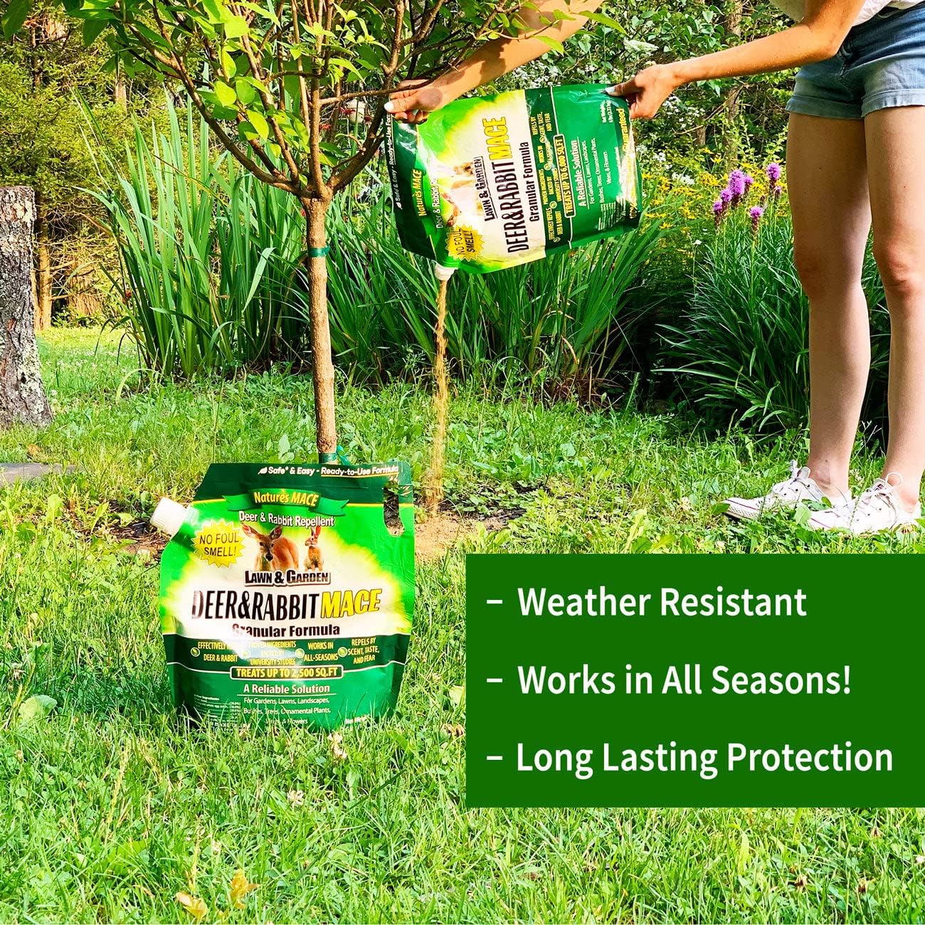 Nature's MACE Deer & Rabbit Repellent 25 lb Granules | Covers 25,000 Sq Ft, Repel Deer from Your Home & Garden, Deterrent, Safe to use Around Children, Plants, Produce.