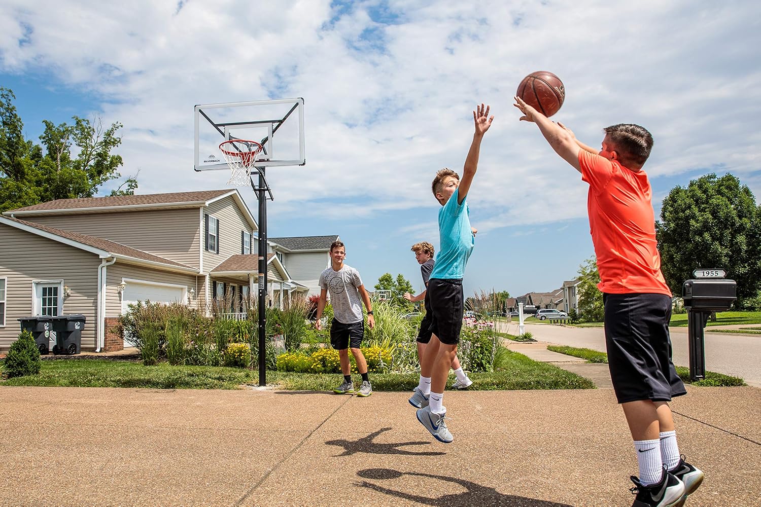 Silverback Height Adjustable In-Ground Basketball Hoop with Tempered Glass Backboard, Pro-Style Breakaway Rim, Pole and Backboard Pad