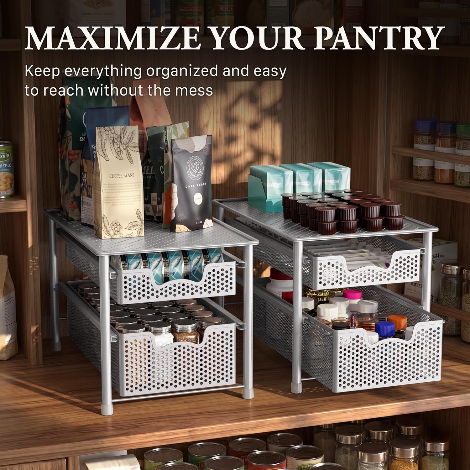 Simple Houseware Stackable 3 Tier Sliding Basket Organizer Drawer, Silver