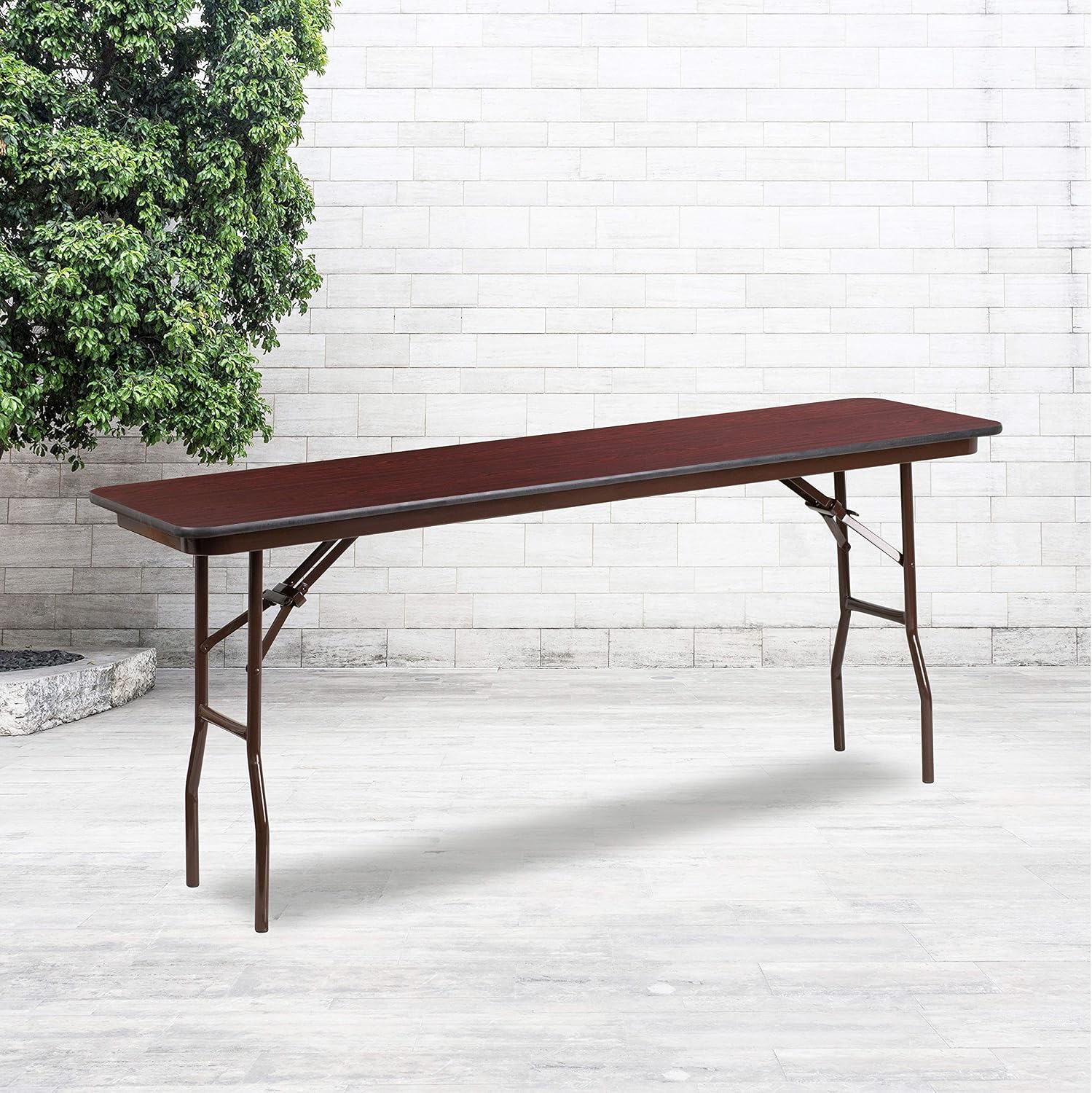 EMMA + OLIVER 6-Foot Mahogany Melamine Laminate Folding Training/Seminar | Table, Event Table