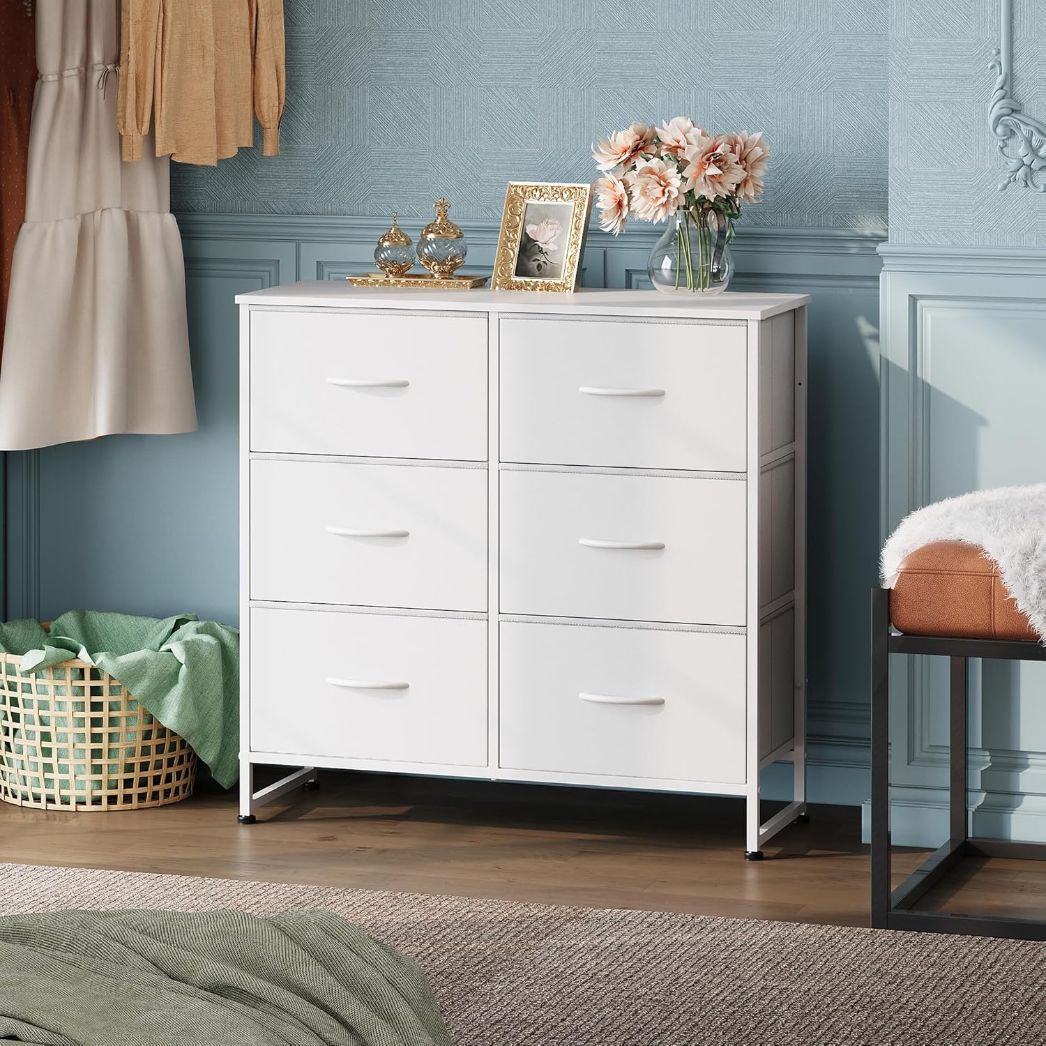 WLIVE Dresser for Bedroom with 6 Drawers, Light Grey
