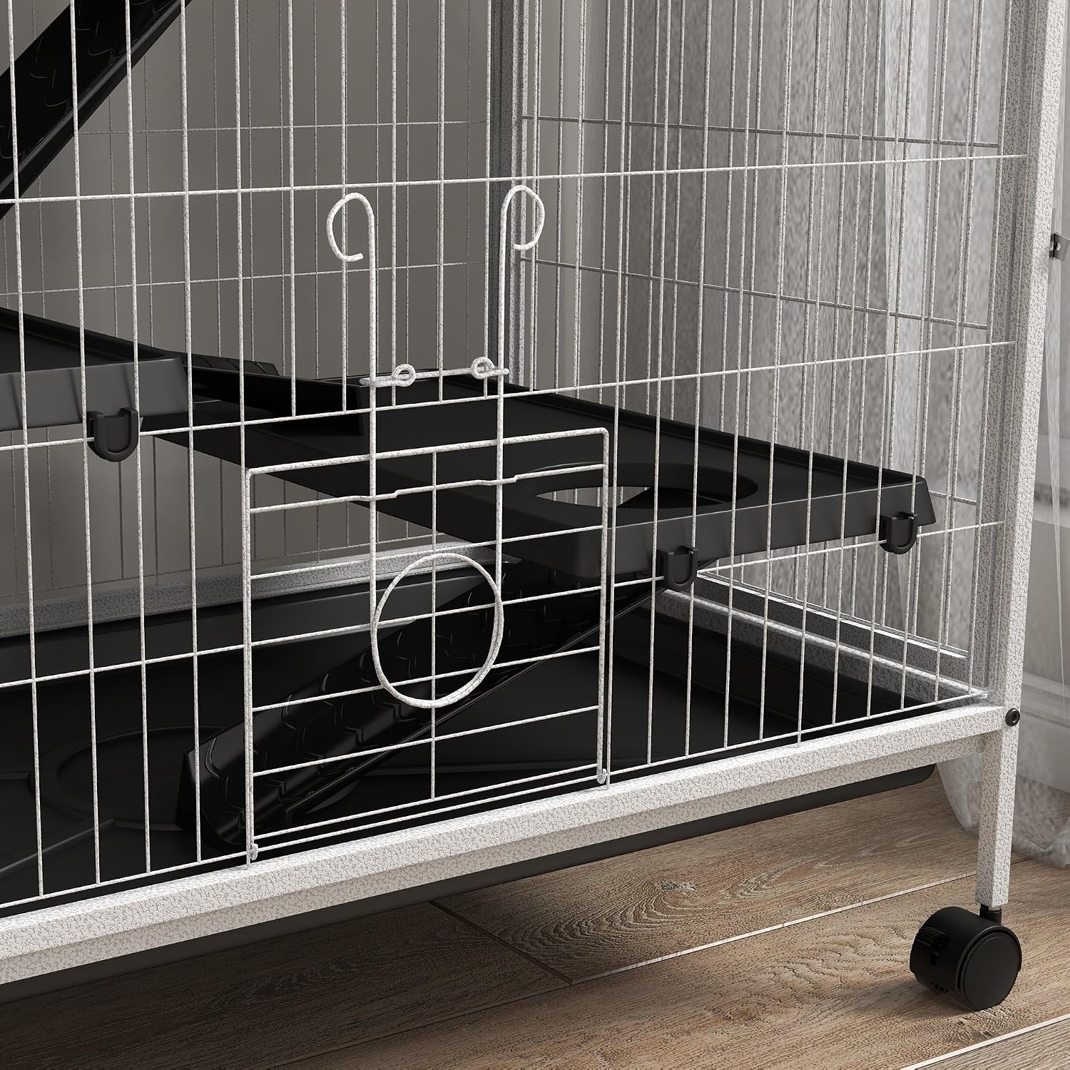 PawHut Metal Small Animal Cage, 4-Tiers Rolling Big Ferret Cage, Gray