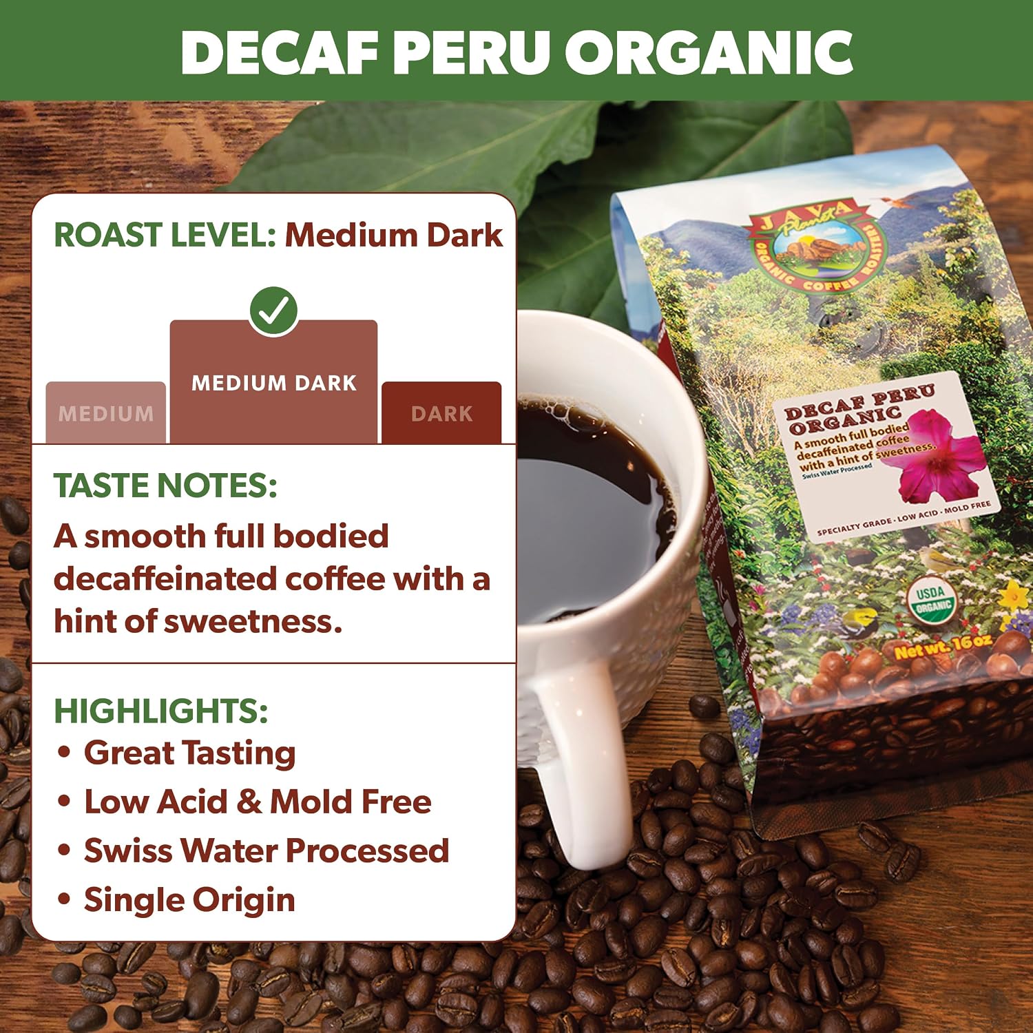 Java Planet Low Acid Organic Espresso Beans, Dark Roast Coffee Beans, 16 oz