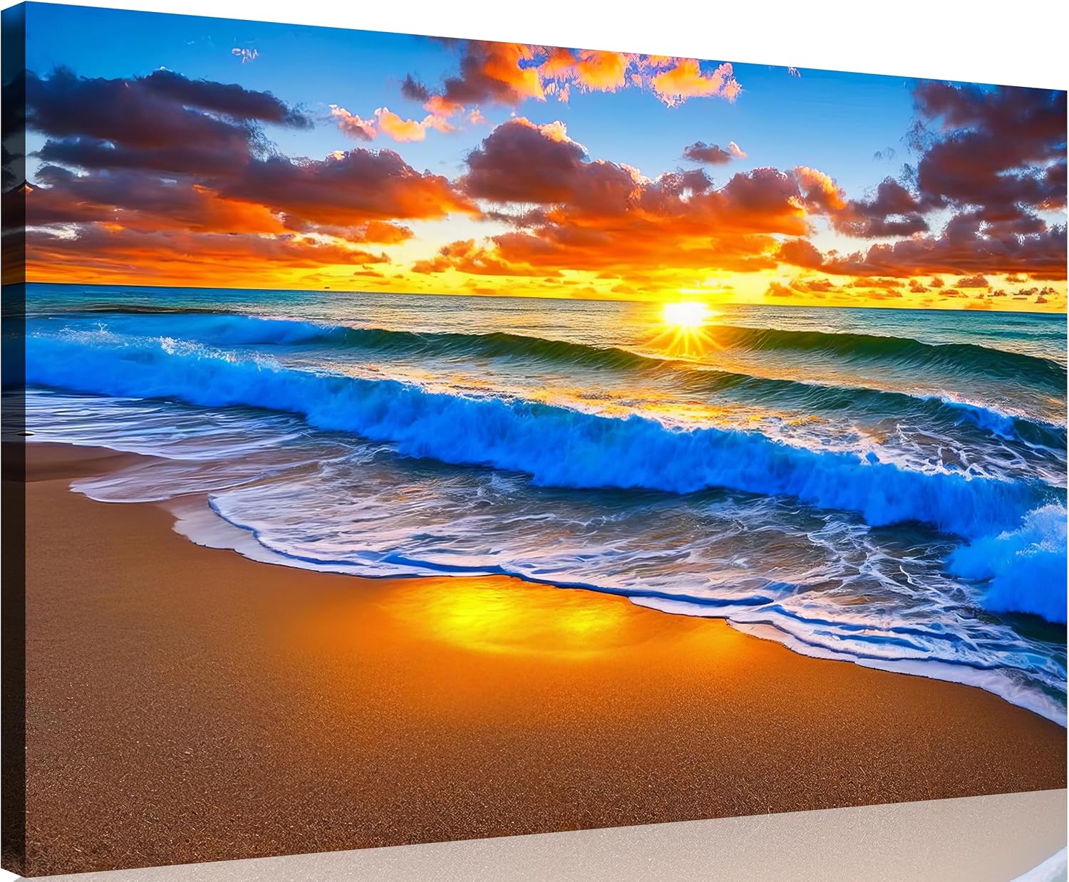 TutuBeer 3 Panel Beach Canvas Wall Art for Home Decor Blue Sea Sunset White Beach Painting the Picture Print on Canvas Seascape the Pictures for Home Decor Decoration,Ready to Hang