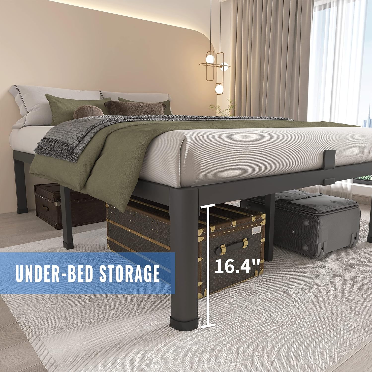 MAF 18 Inch Twin Bed Frames with Round Corner Legs Mattress Slide Stopper | No Box Spring Needed, Heavy Duty Metal Platform Bed Frame