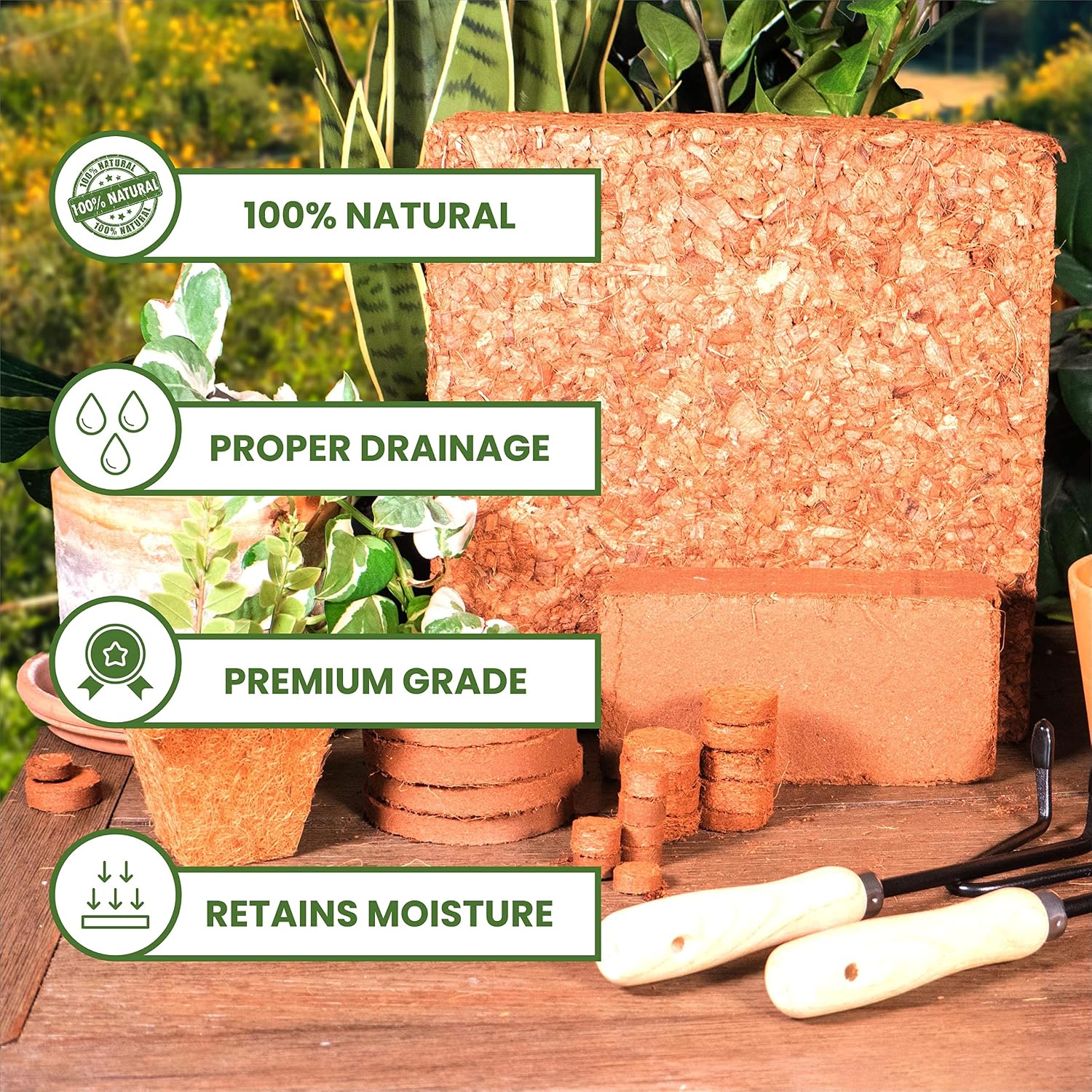 Envelor Organic Coco Coir Brick 10 Lbs. Coir Block Coconut Fiber Growing Medium Potting Soil Mix Coco Peat Media Coir Pith Indoor Outdoor Planters Vegetable Garden Beds