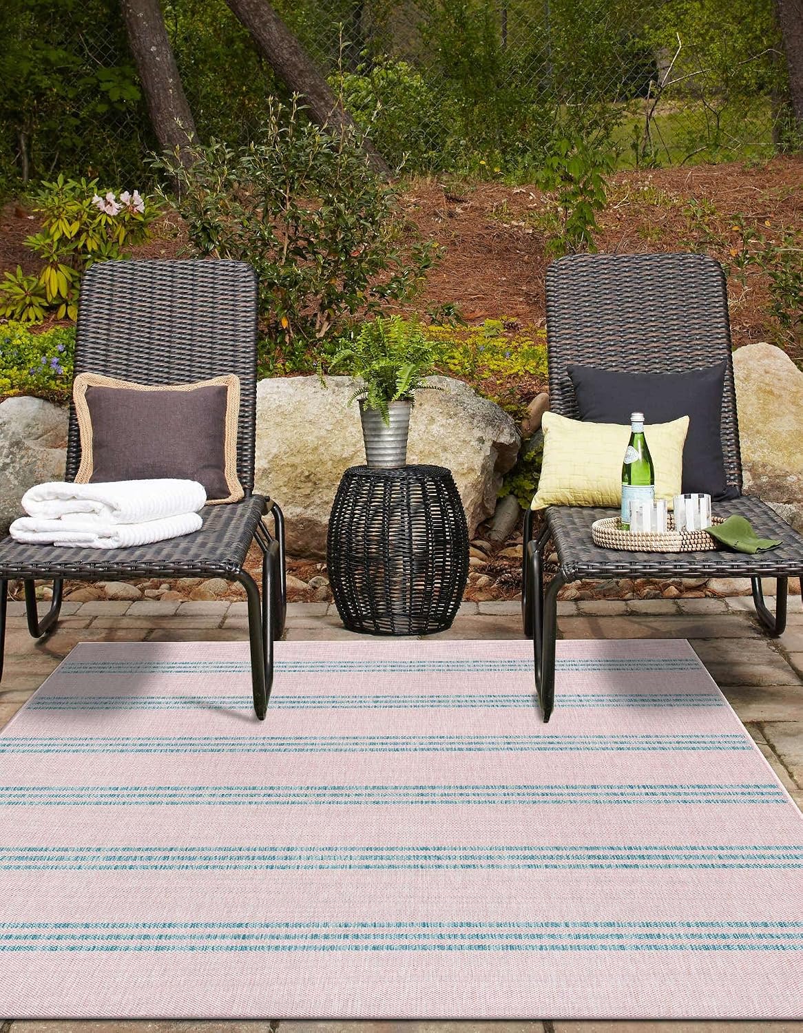 Unique Loom Outdoor Collection Area Rug - Anguilla (9' x 12' Rectangle, Blue/ Ivory)