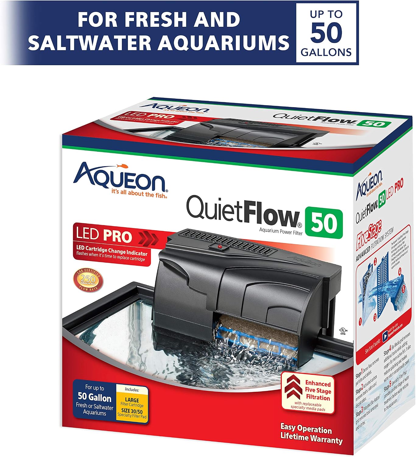 Aqueon QuietFlow 30 LED PRO Aquarium Fish Tank Power Filter For Up To 45 Gallon Aquariums