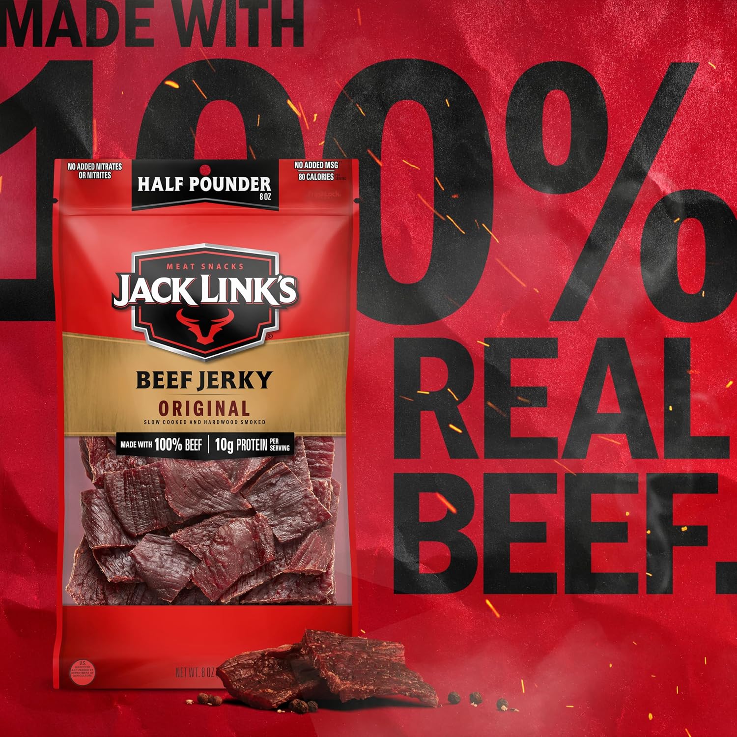Jack Link's Peppered Beef Jerky Half Pounder - 8 oz Large Jerky Bag - Ready to Eat Real Meat Protein Snacks - 9g Protein per Serving - Made with 100% Real Beef | Large Jerky Bag - Ready to Eat Real Meat Protein Snacks - 9g Protein per Serving - Made with…