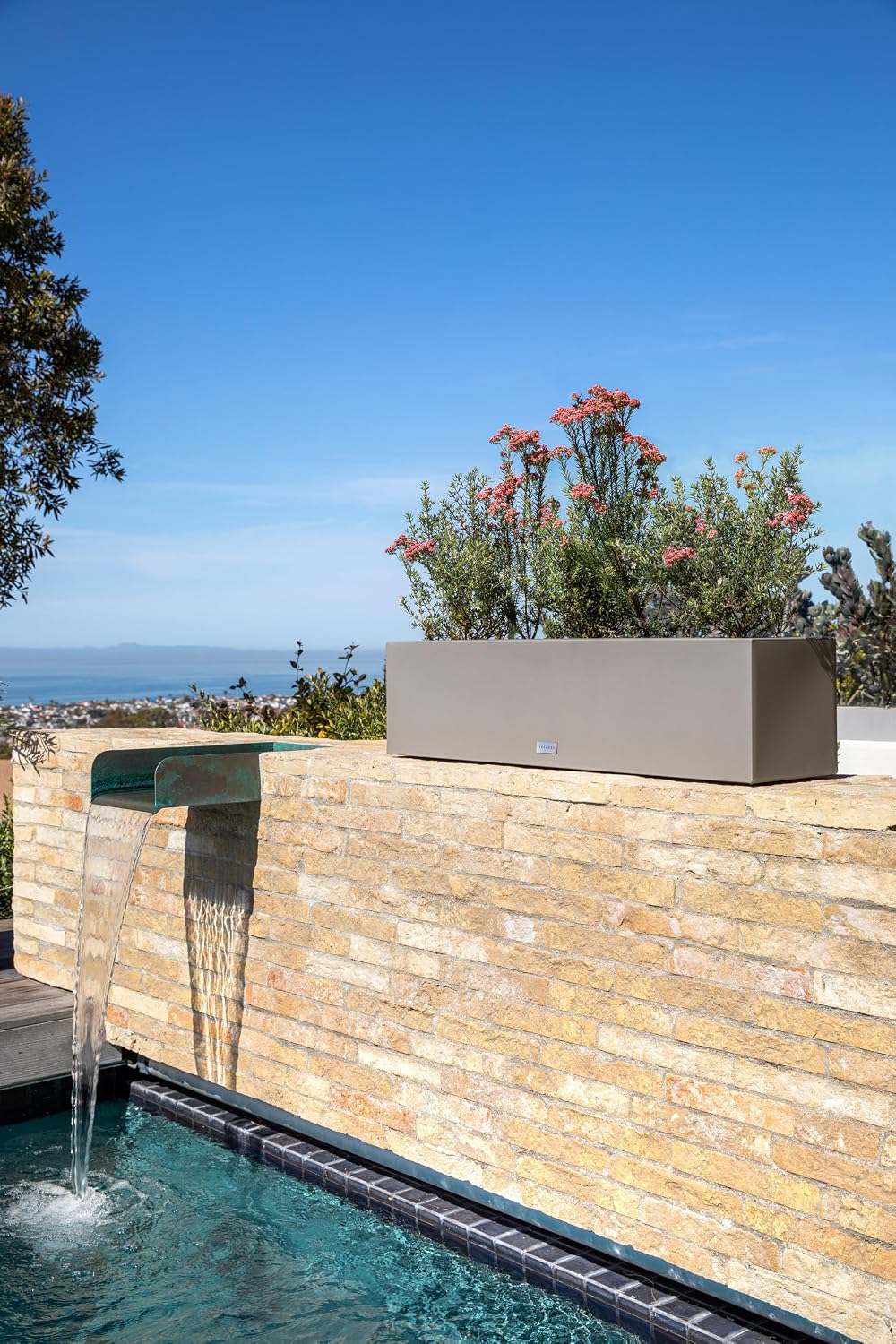 Veradek Block Series Trough Planter - Rectangular Outdoor Window Box | Made From Durable Plastic With Double-Walled Construction. Modern Patio/Tabletop Décor for Plants and Flowers