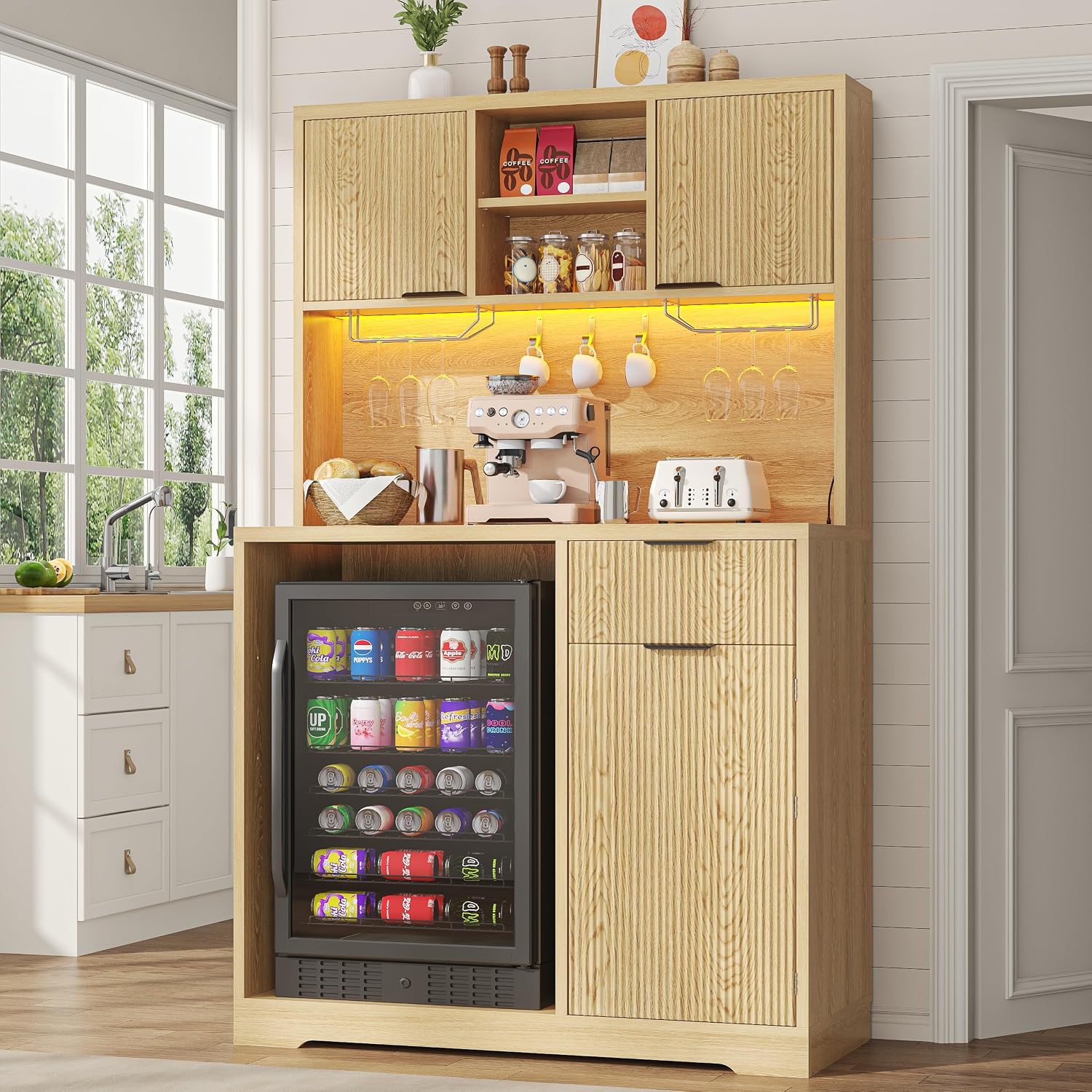 kepptory 47” Pantry Cabinet, Kitchen Pantry Storage Cabinet with Doors and Adjustable Shelves,Freestanding Buffet Cupboards Sideboard for Living Room and Dinning Room (White)