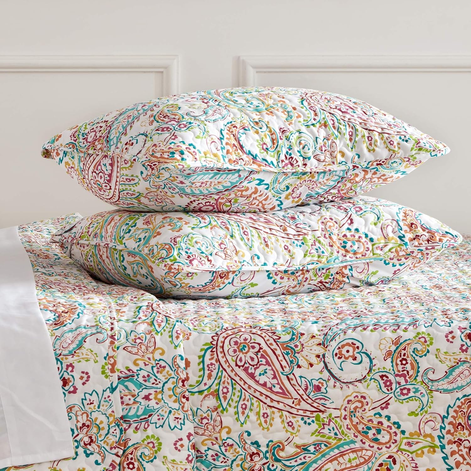 SLEEP ZONE 3-Piece Printed Quilt Set - Full/Queen Size - Lightweight Reversible Bedding Coverlet Set for All Season (Classic Paisley Pattern)