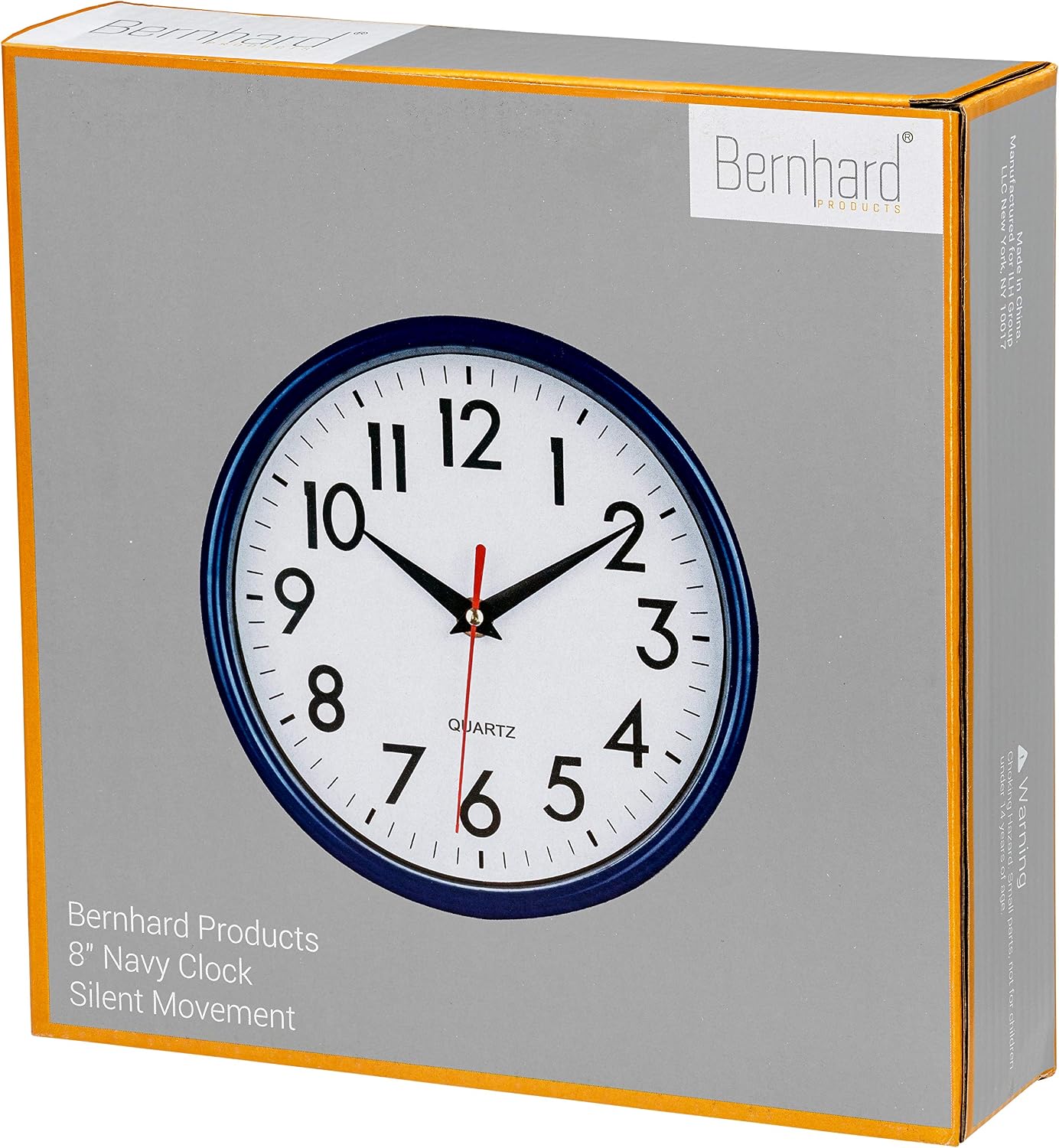Bernhard Products Silver Wall Clock 8" Silent Non-Ticking Quality Quartz Battery Operated Clock for Home Kitchen Bedroom Bathroom Classroom Nursery