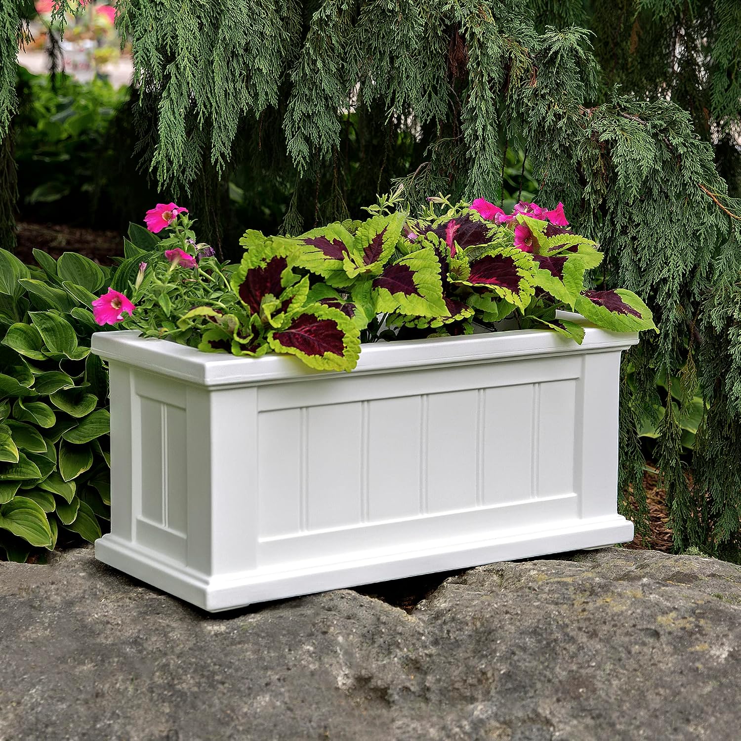 Mayne Cape Cod 24in Self-Watering Rectangular Planter, White | Self-watering, All season, Fade resistant, Double-wall design, 15-year warranty