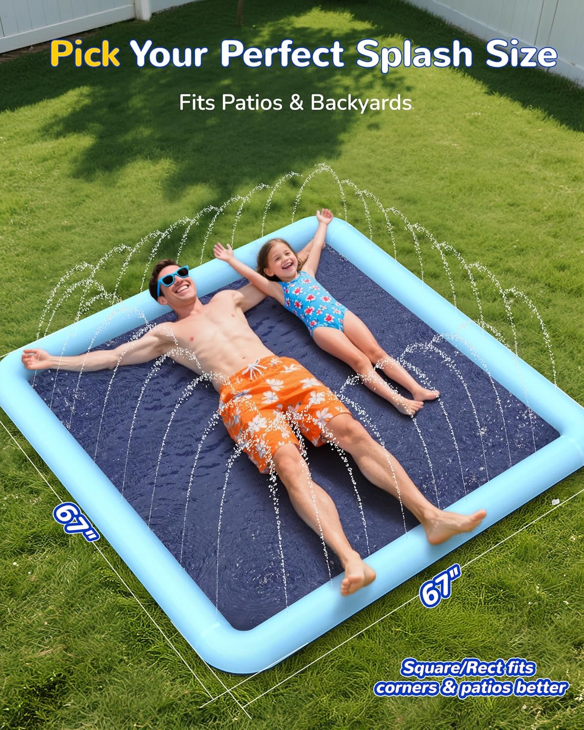 VISTOP 67" Non-Slip Splash Pad for Kids and Dogs, Thickened Sprinkler Pool for Toddlers, Outdoor Backyard Water Toys, Fun Fountain Play Mat for Babies
