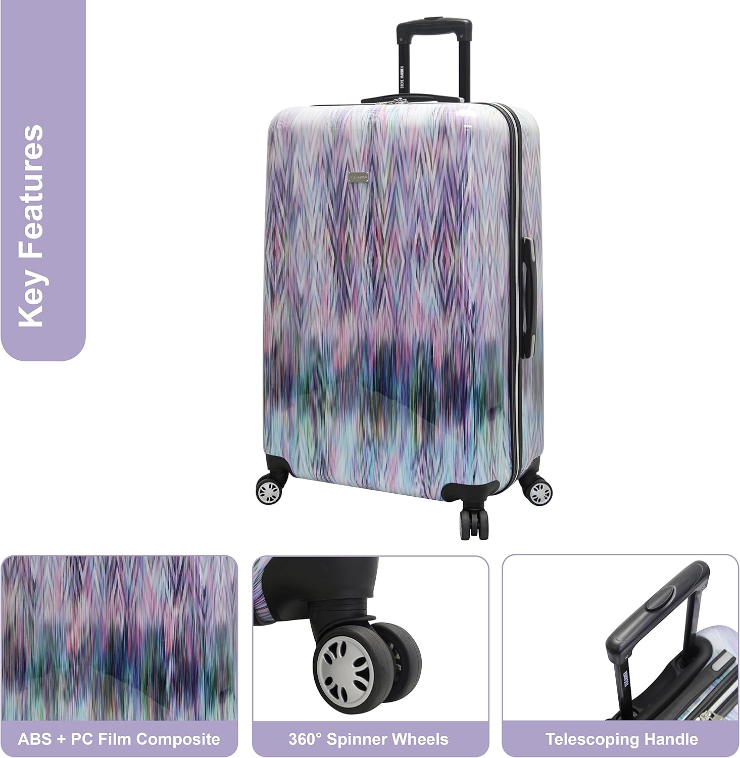 Steve Madden Luggage Collection - 3 Piece Hardside Lightweight Spinner Suitcase Set - Travel Set includes 20 Inch Carry On, 24 inch and 28 Inch Checked Suitcases (Diamond)