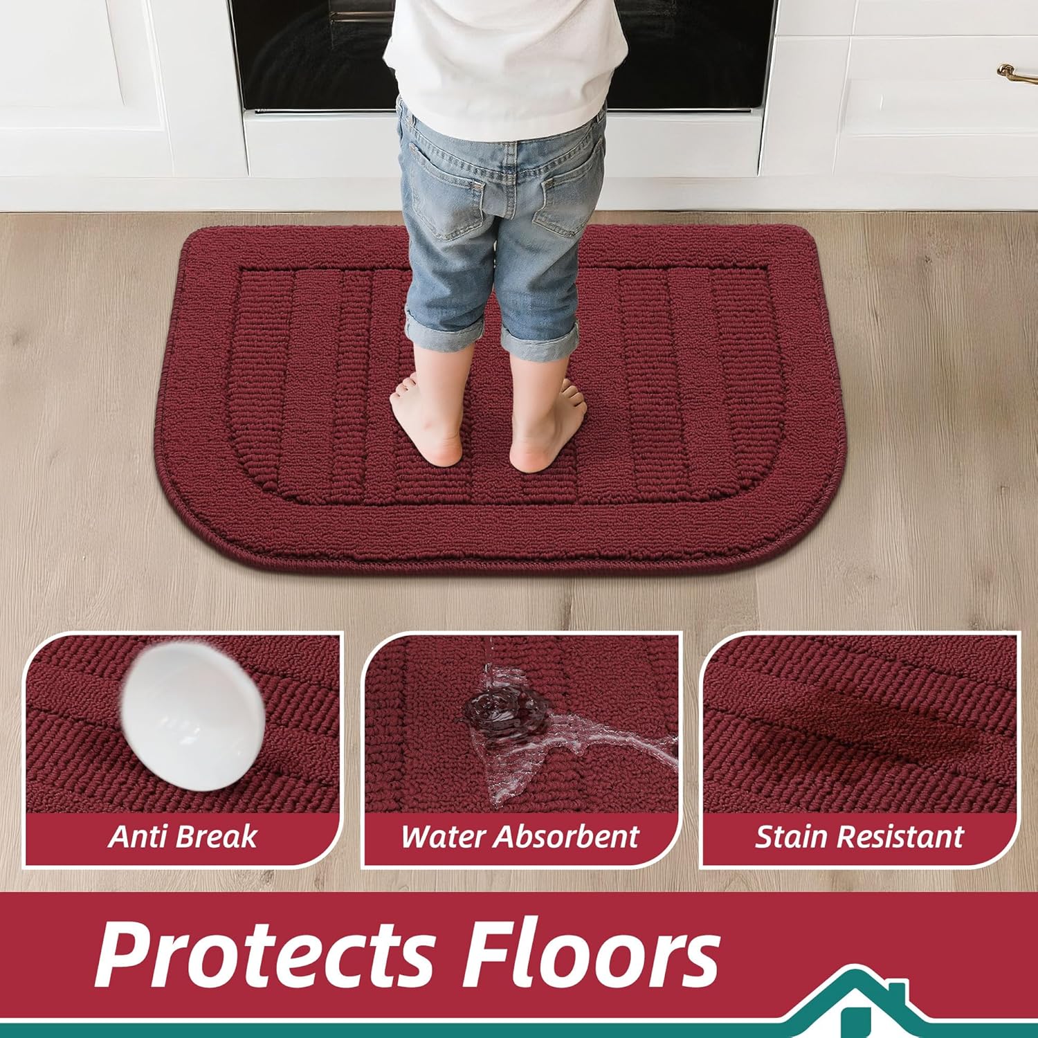 BEQHAUSE 30x18 Inch Kitchen Rugs Non Slip Washable Kitchen Sink Rug, Green