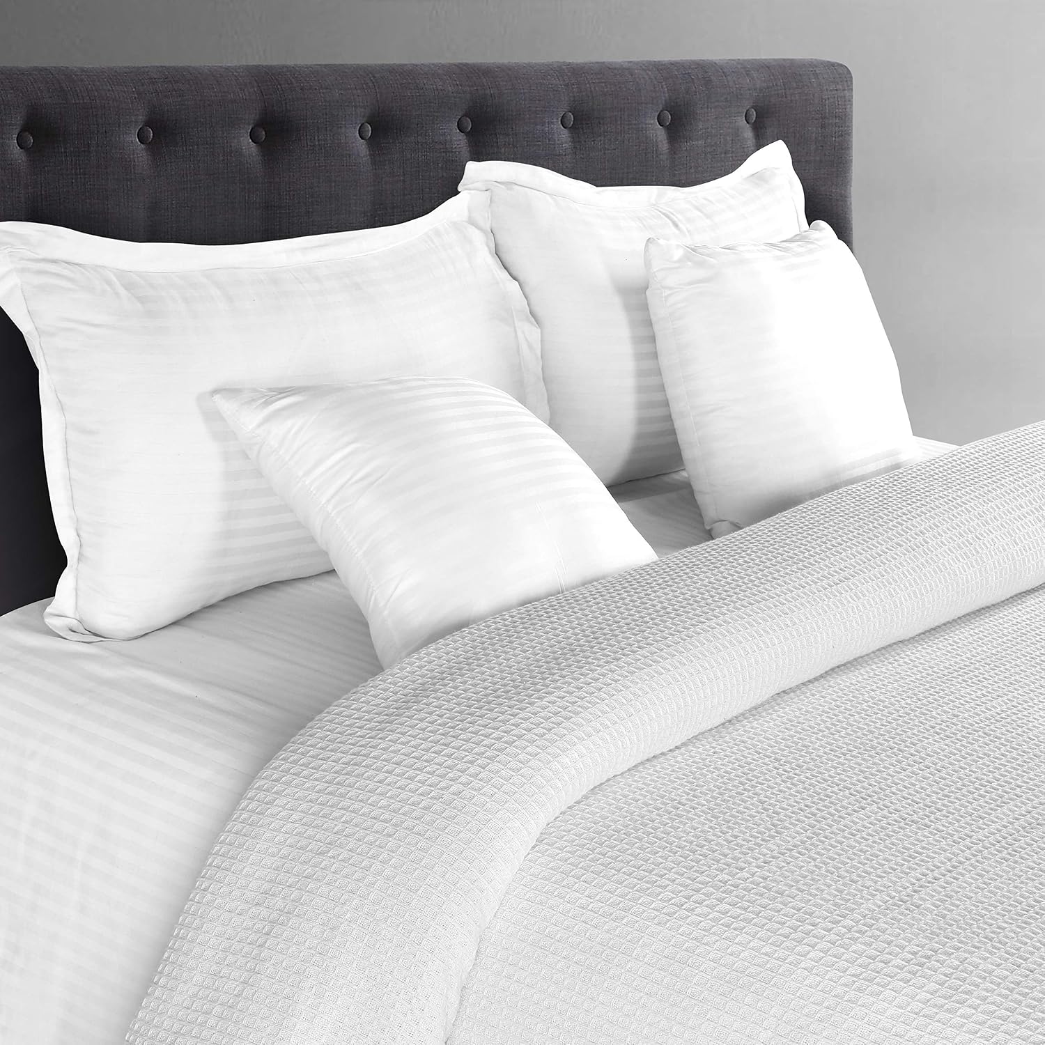 Glamburg 100% Cotton Thermal Bed Blanket, Soft Waffle, Queen Size, All Season, Navy Blue