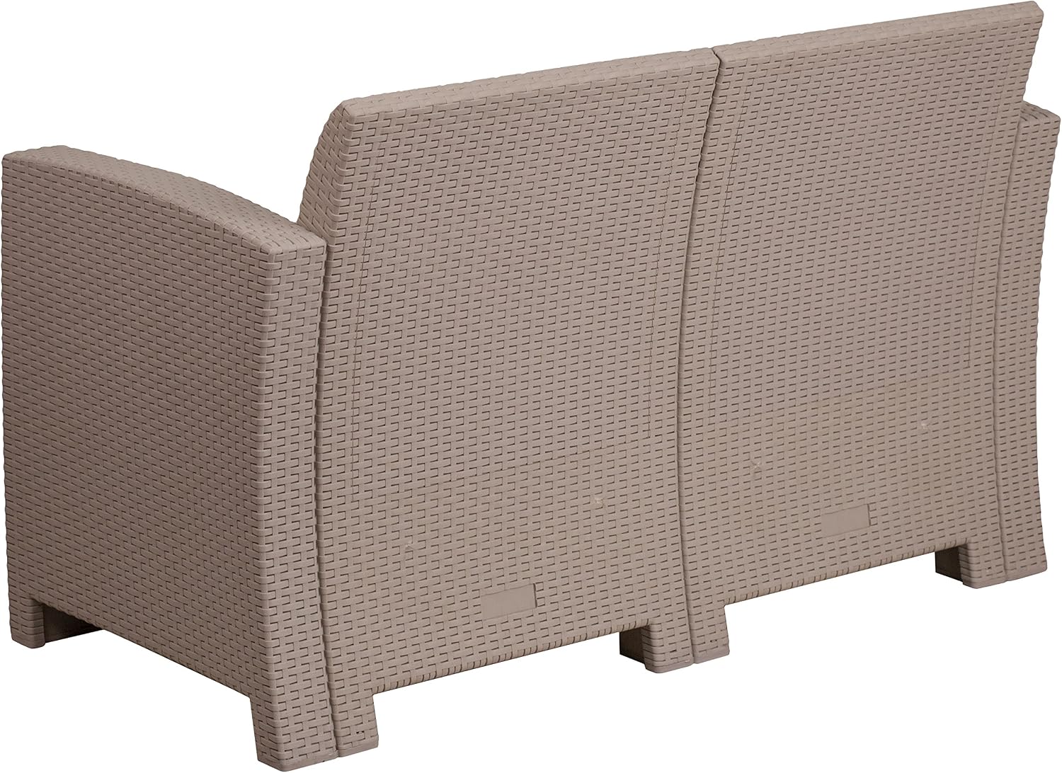 EMMA + OLIVER Light Gray Faux Rattan Loveseat with Light Gray Cushions