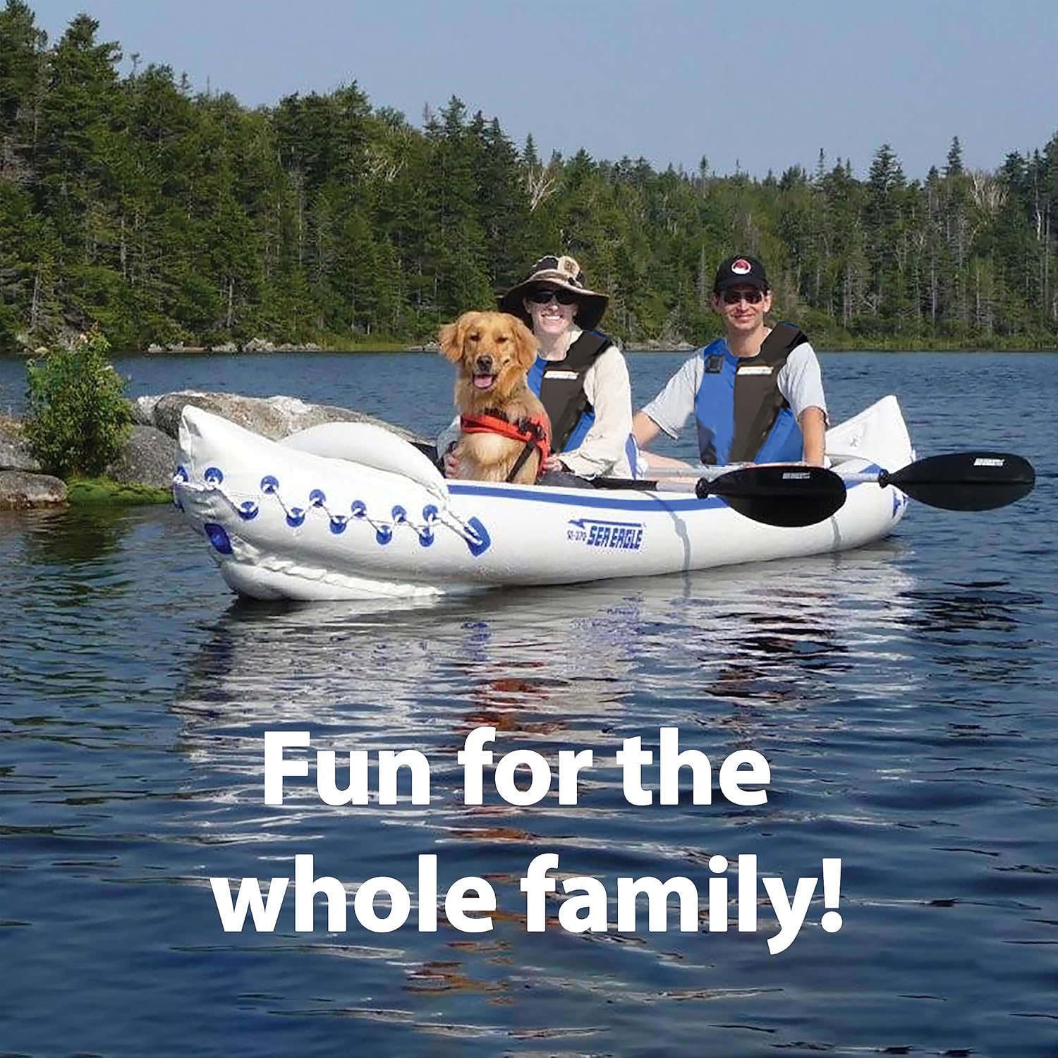 Sea Eagle 370 Pro 3 Person Inflatable Sport Kayak with Pro Package Includes Paddles, Deluxe Seats, Pump