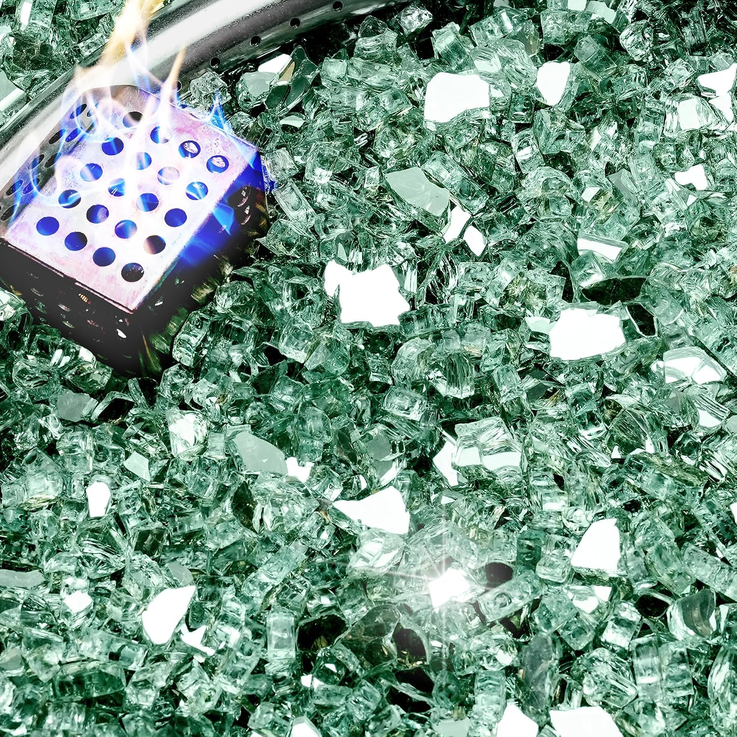 NUPICK 20 Pound Fire Glass, 1/2 Inch Reflective Fire Pit Glass