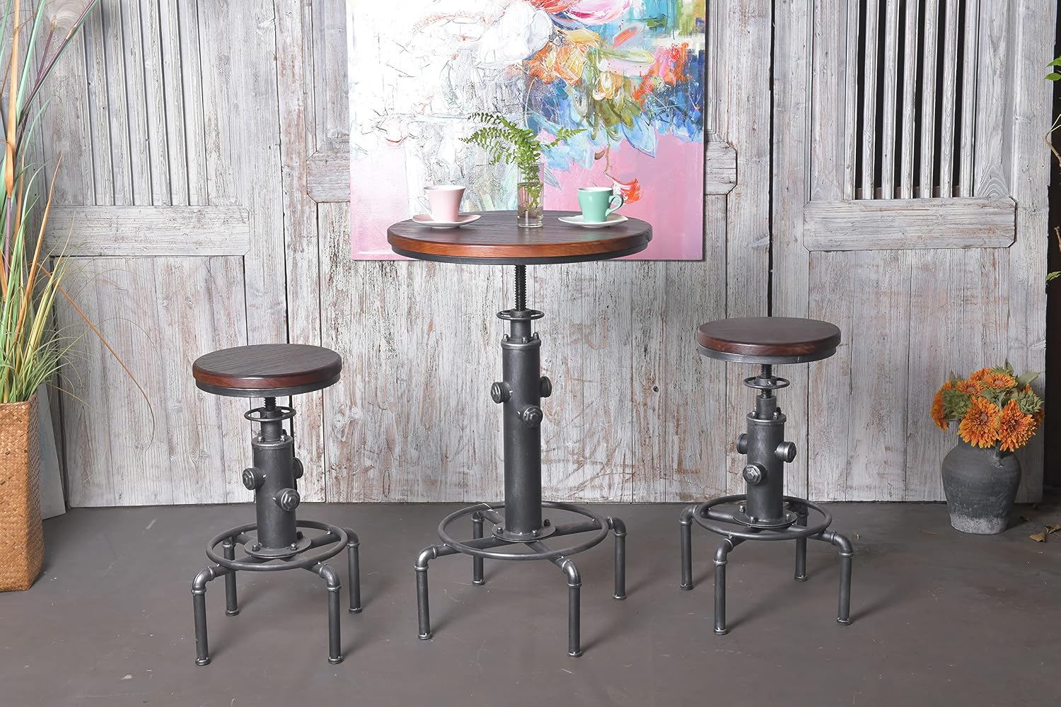 Topower Industrial Bar Table 32.3-38.2" Adjustable Pub Table Kitchen Dining Coffee Bistro Table (Red)