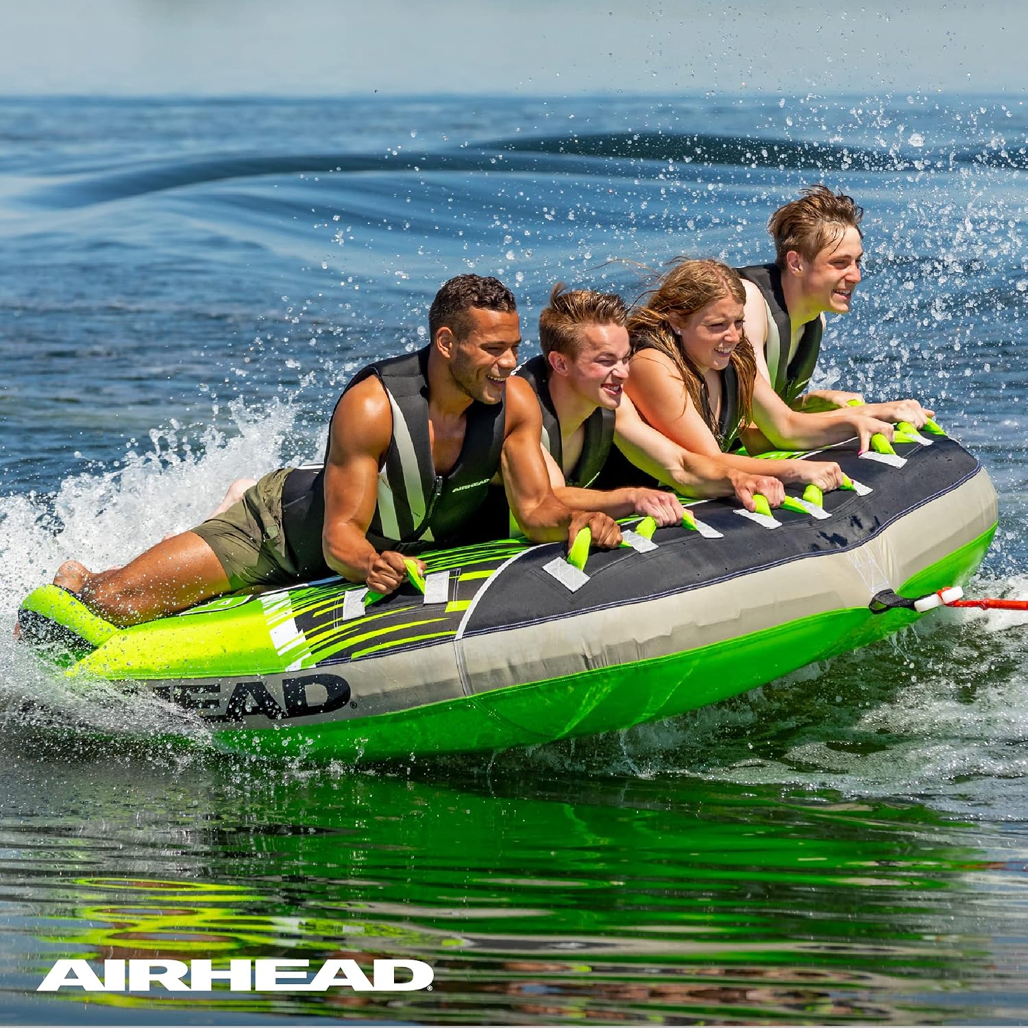 Airhead G-Force Towable Tube for Boating, 1-4 Rider Inflatable Boat Tube for Water Tubing, Heavy Duty Full Nylon Cover, Stabilizer Fins with Neoprene Knuckle Guards, Speed Safety Valve
