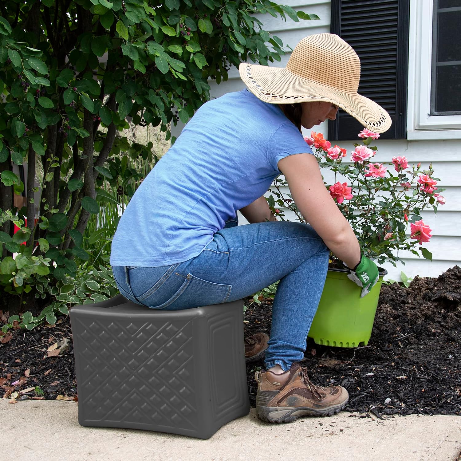 Simplay3 Handy Home 3-Level Heavy Duty Work/Garden Seat - 12" x 15" x 9" - Gray, Made in USA