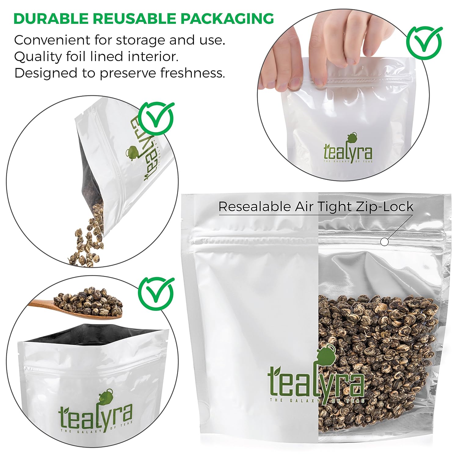 Tealyra - Imperial Jasmine Dragon Pearls - Loose Leaf Green Tea - Jasmine Green Tea with Pleasant Aroma and Tonic Effect - 113g (4-ounce)