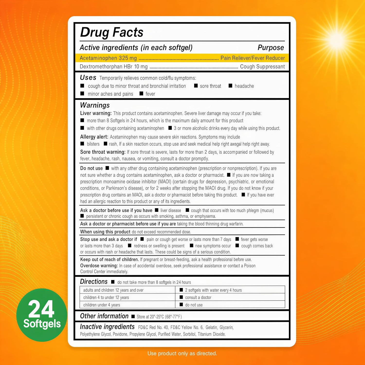 AXIV Daytime Multi-Symptom, Daytime Cold and Flu Relief Softgels, Non-Drowsy Cold Medicine, Relief of Pain, Sore Throat, Minor Aches and Pains, Fever, Cough, 24 Count