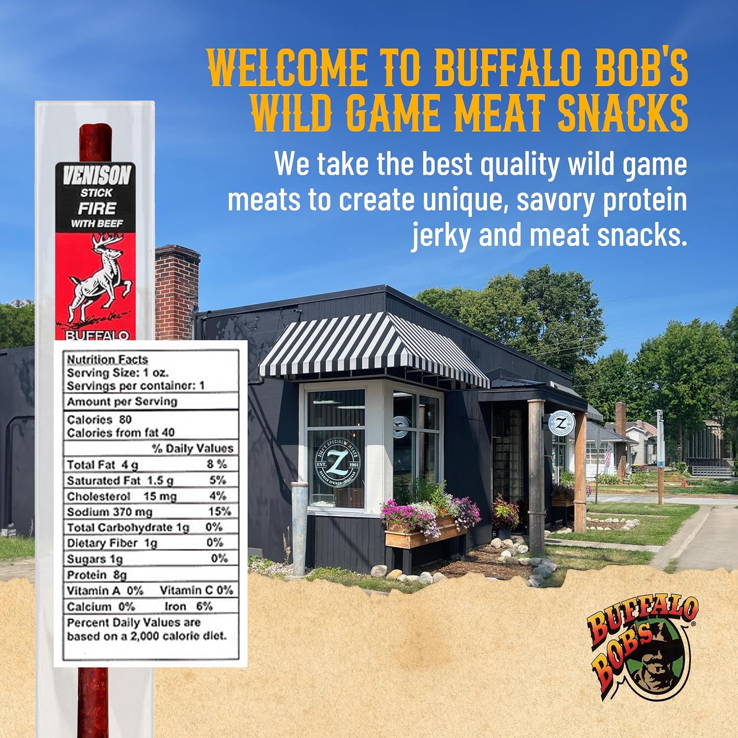 Buffalo Bob's Wild Game Meat Snacks (1oz Stick, 10 Pack) Exotic Variety Assortment Sampler, Gift for Men/Dad, Stocking Stuffer, Adventure Enthusiast