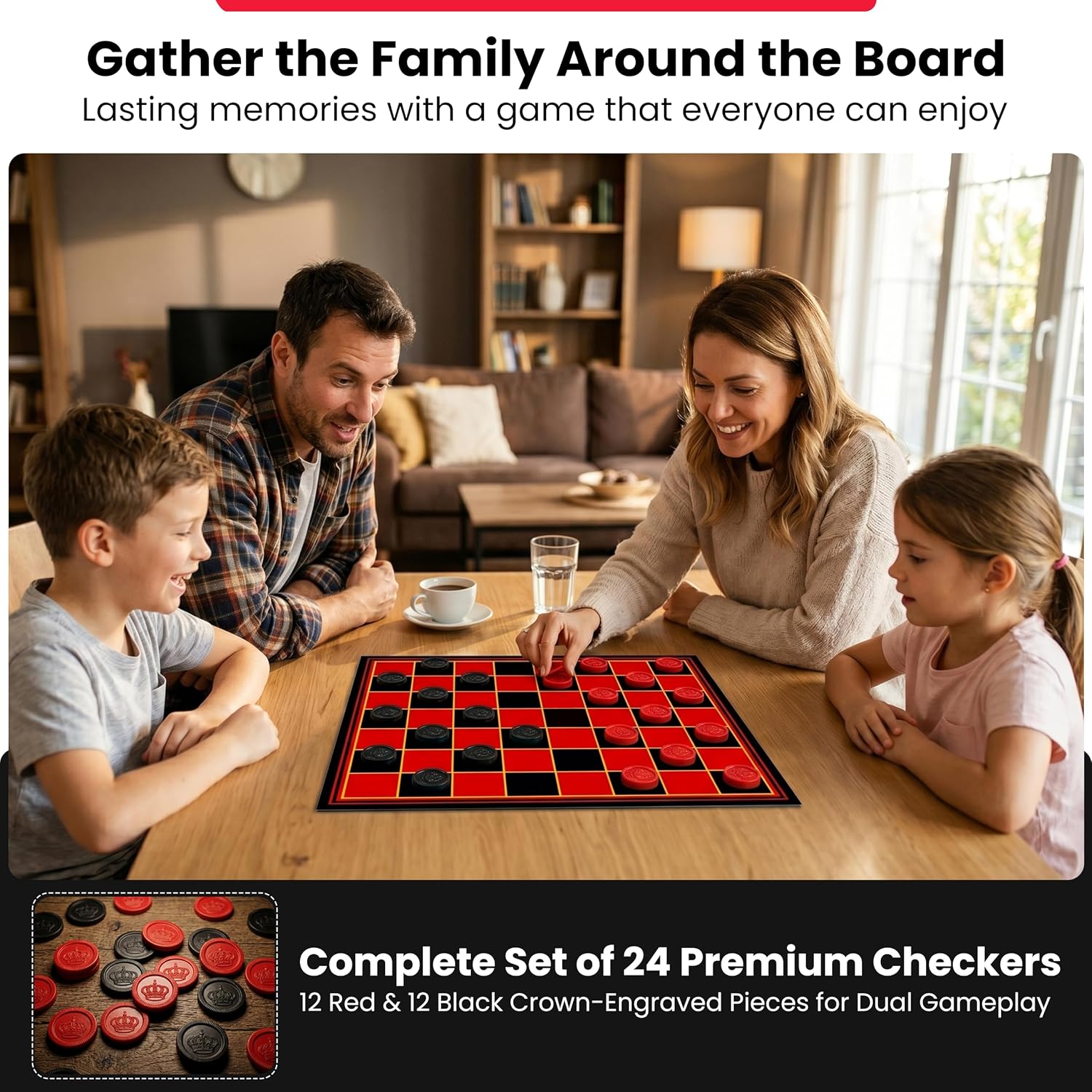 Kangaroo - Multiplayers Strategy Checker Board Game for Kids & Adults - Portable Educational Travel Cardboard Checkers - Includes Large Board w/ 24