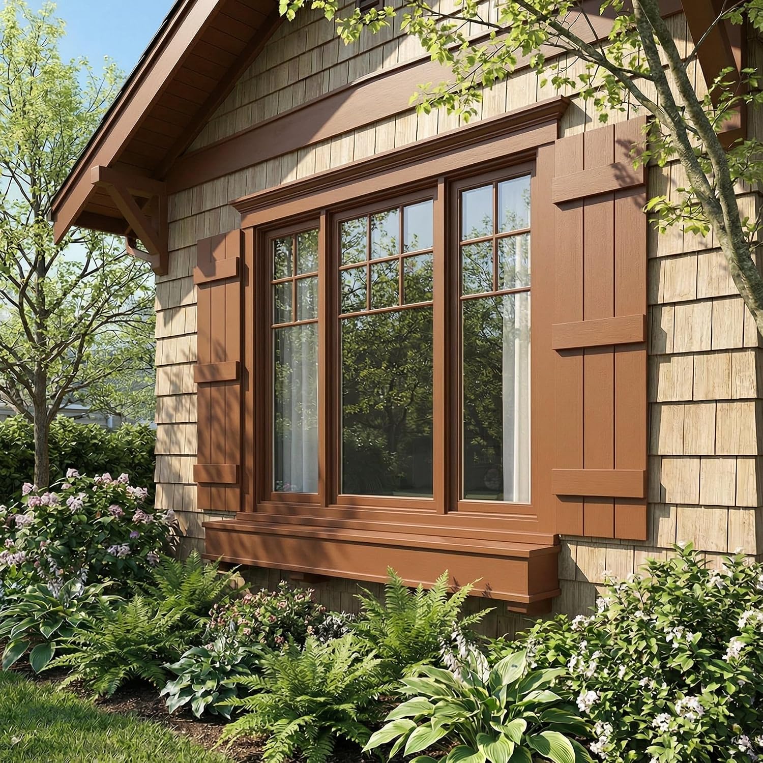14"W x 55"H EverColor Joined Board-n-Batten Exterior Viny Shutters, w/Installation Shutter-Lok's & Matching Screws (Per Pair), Treated Cedar