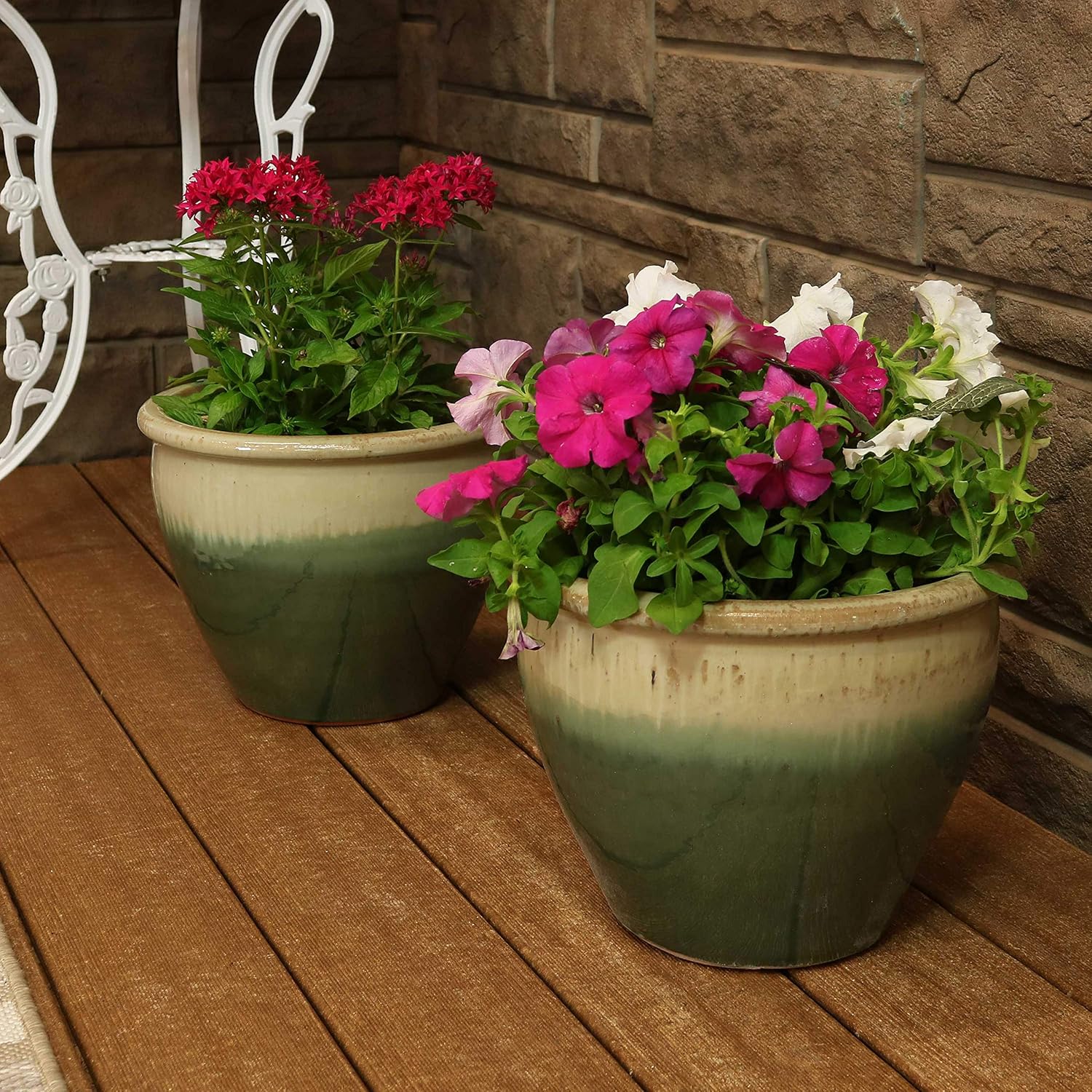 Sunnydaze Chalet 12" Ceramic Plant Pot, Imperial Blue Glaze, 2pk