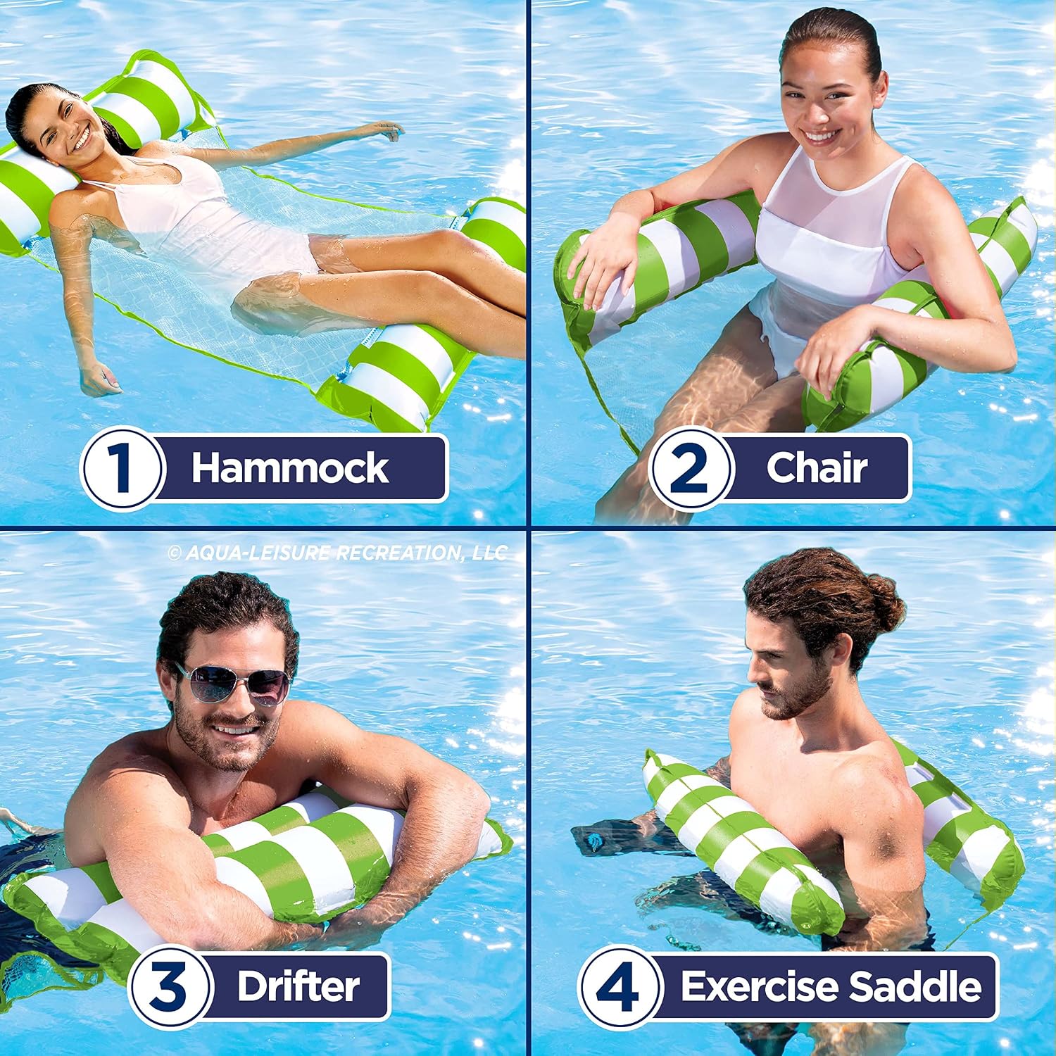 Aqua 4-in-1 Monterey Hammock Pool Float & Water Hammocks – 2-3-4 Multipacks – Multiple Colors/Styles – for Adults and Kids Floating
