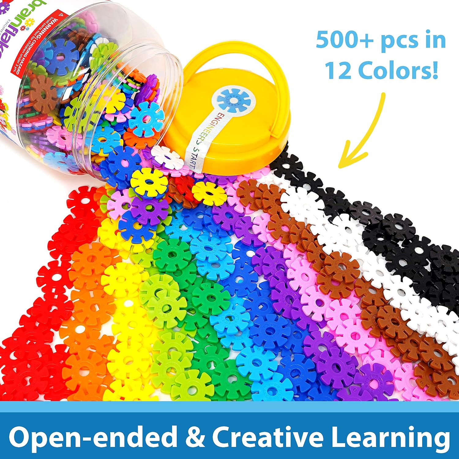 Brain Flakes 500 Piece Set, Ages 3+, Interlocking Plastic Disc Toy for Creative Building, Educational STEM Learning, Construction Block Play for Kids