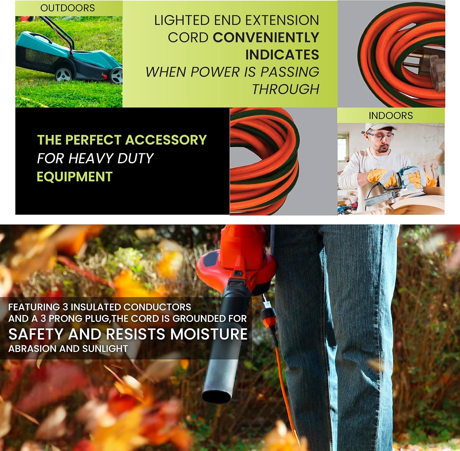 Go Green Power Inc. (GG-14025) 12/3 SJTW Outdoor Extension Cord, Lighted End, 25 ft