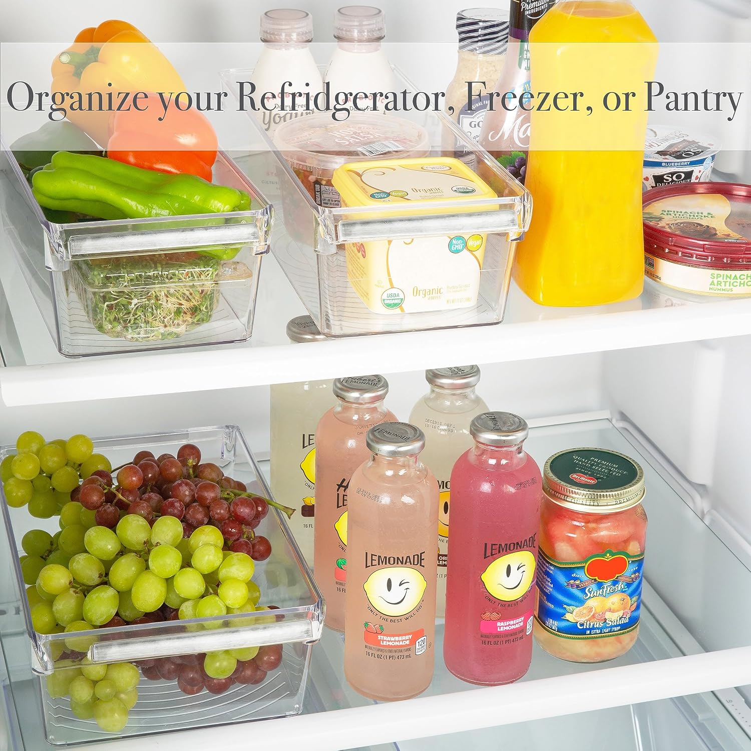Kitchen Details 2 Pack Medium Refrigerator Storage Bin | Fridge & Freezer | Kitchen Organization | Stainless Steel Handle | Countertop | Cabinets