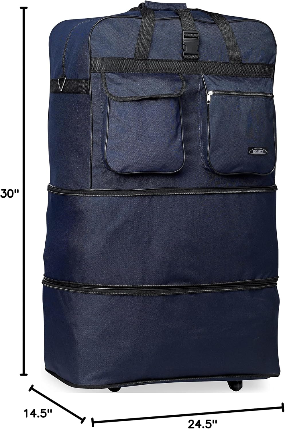 40" Navy Blue Large Expandable Rolling 6 Wheeled Duffel Bag Spinner Suitcase Luggage