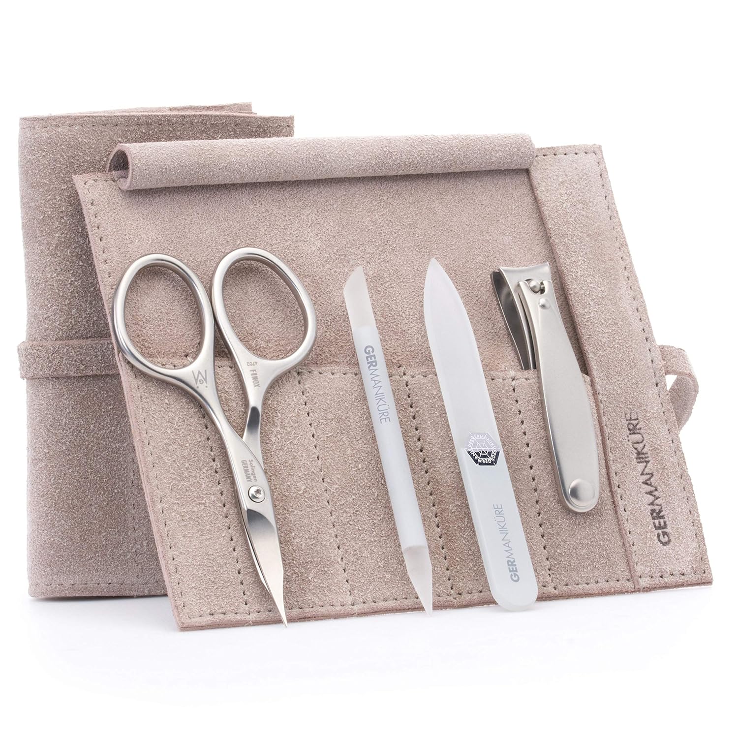 GERMANIKURE 4pc Manicure Nail Care Kit, Solingen Germany, Yellow Suede Roll