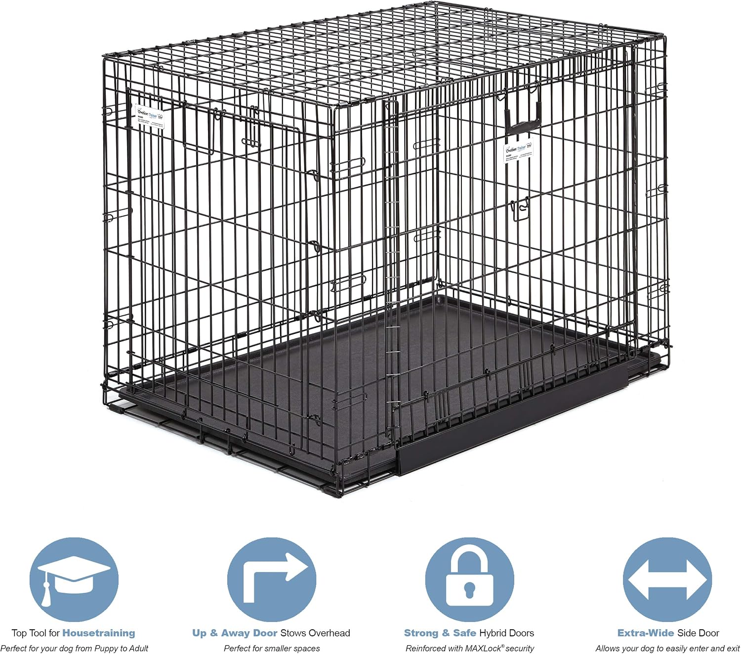 MidWest Homes for Pets Medium Ovation Double Door 30-inch Folding Metal Dog Crate, Front and Up & Away Side Doors, Space-Saving Design
