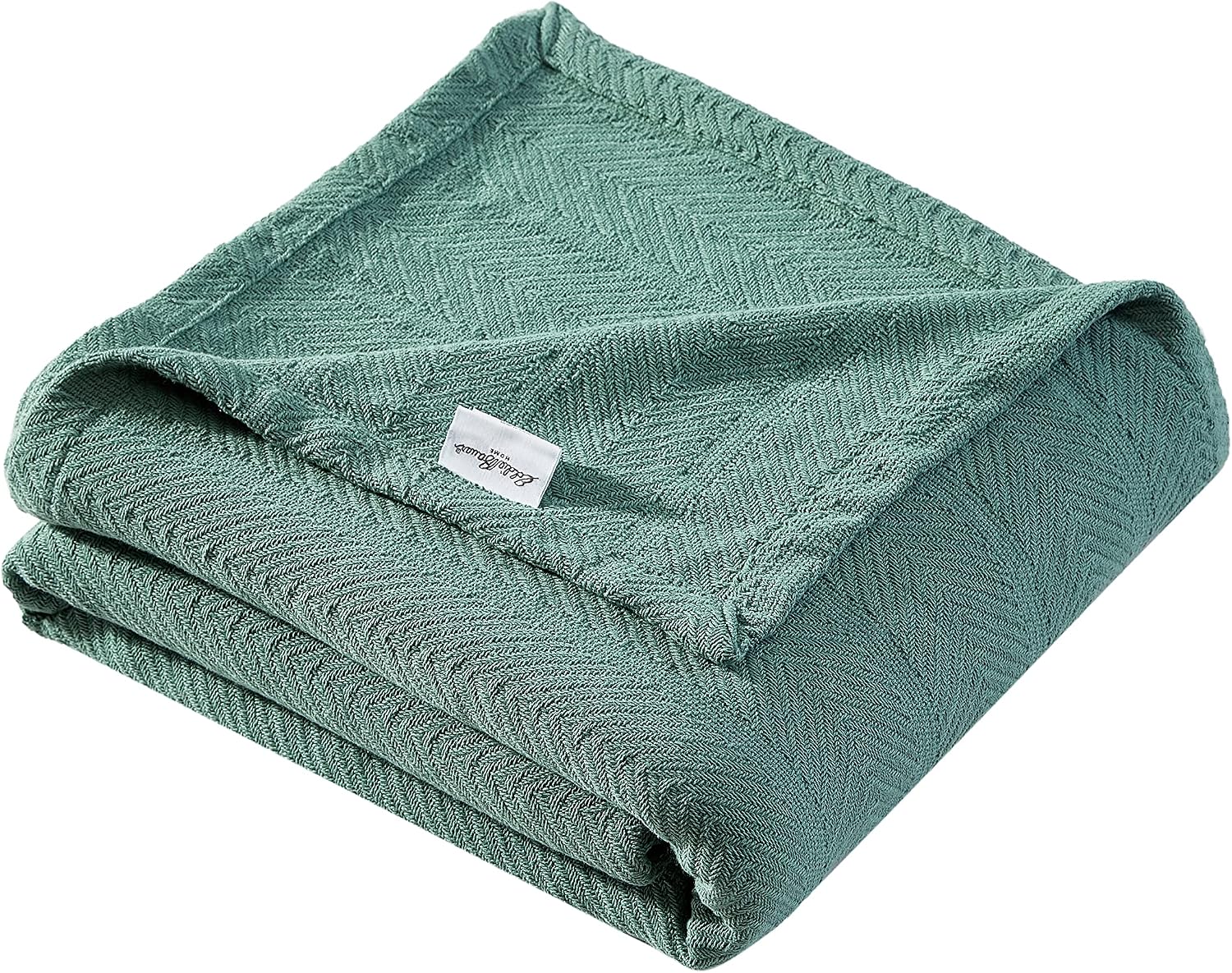 Eddie Bauer - Queen Size Blanket, 100% Soft Cotton Bed Blanket for Year Round Comfort, Throw Blanket for Couch or Bed (Herringbone Blue Stripe)