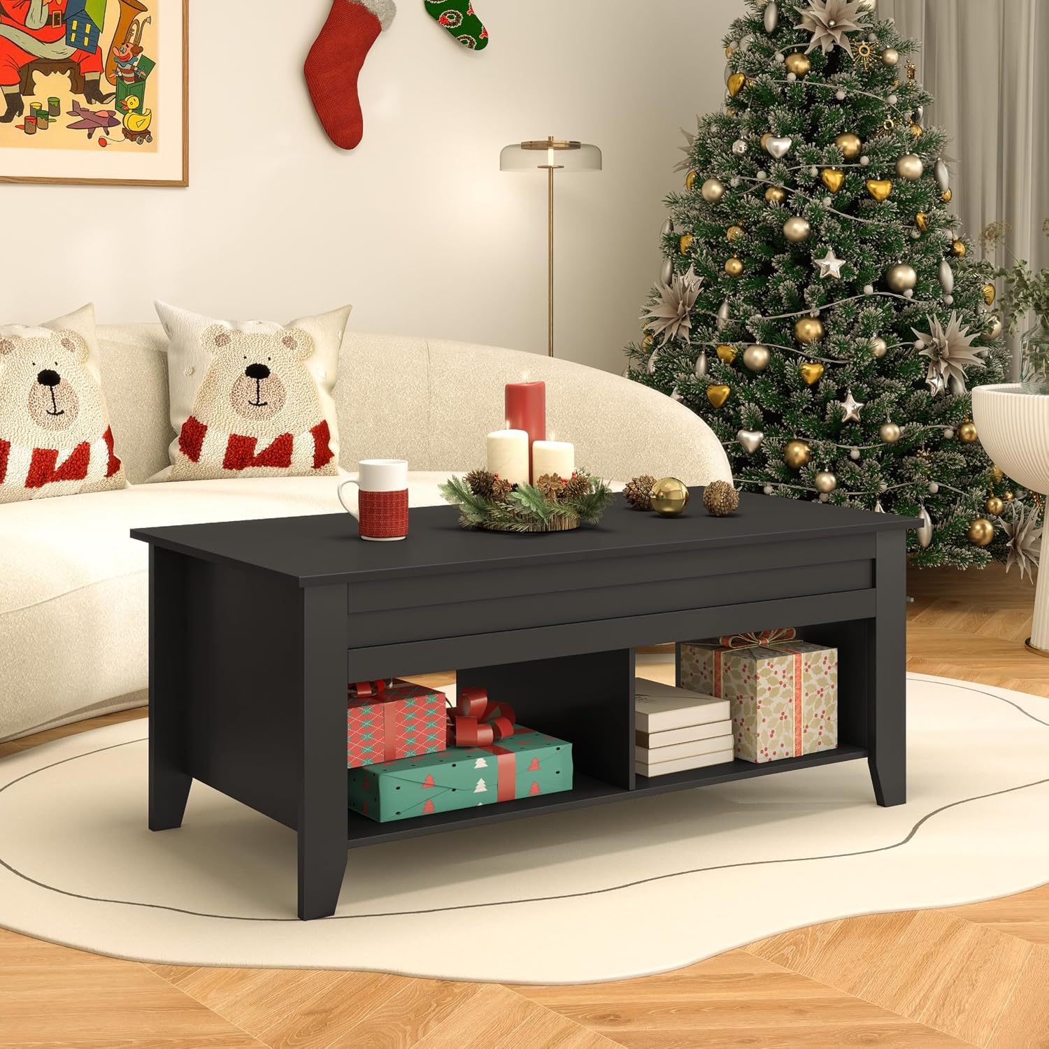 Yaheetech Lift Top Coffee Table with Hidden Storage Compartment Gray 47.5in