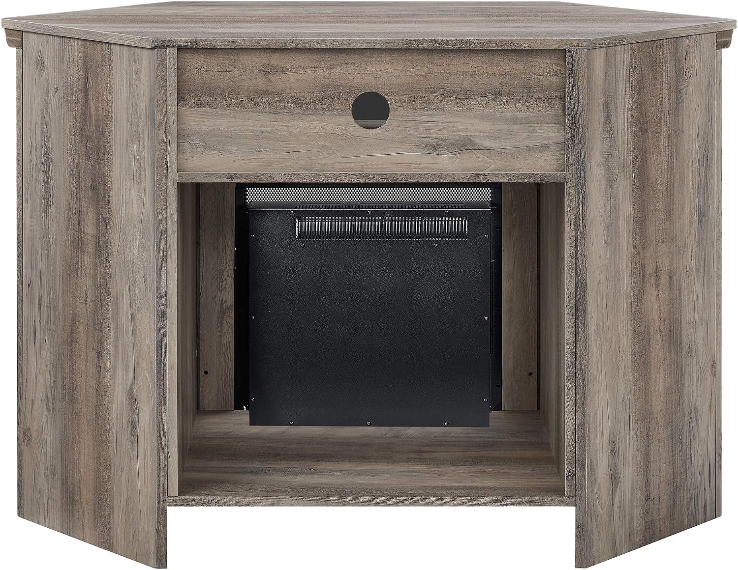 Walker Edison Alcott Classic Glass Door Fireplace Corner TV Stand for TVs up to 55 Inches, 48 Inch, White Oak